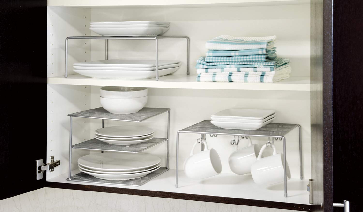 Seville Classics SHE14074 Expandable Kitchen Shelf Organizer - Adjustable 14-27.6 Inches, Gray - Space Saving Storage Rack for Spices, Utensils & Small Appliances - Perfect for Pantry, Countertop or Cabinet Organization