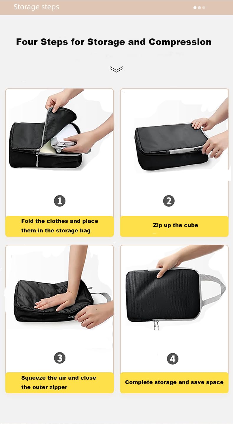 4-Piece Expandable Compression Packing Cubes Set - Travel Organizer for Luggage & Suitcases, Black | Perfect for Business Trips, Vacations & Weekend Getaways