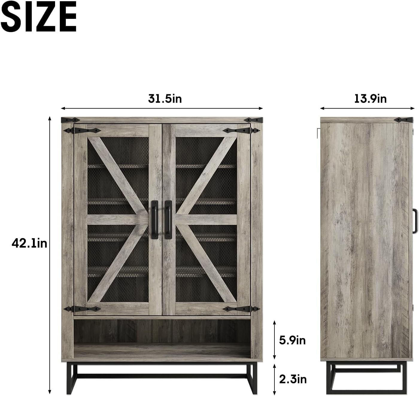 Maupvit 6-Tier Farmhouse Shoe Cabinet with Doors - Adjustable Shelves & Sturdy Metal Legs, Rustic Entryway Hallway Storage Organizer for Shoes, Boots & Accessories | Perfect for Living Room, Closet & Mudroom Organization