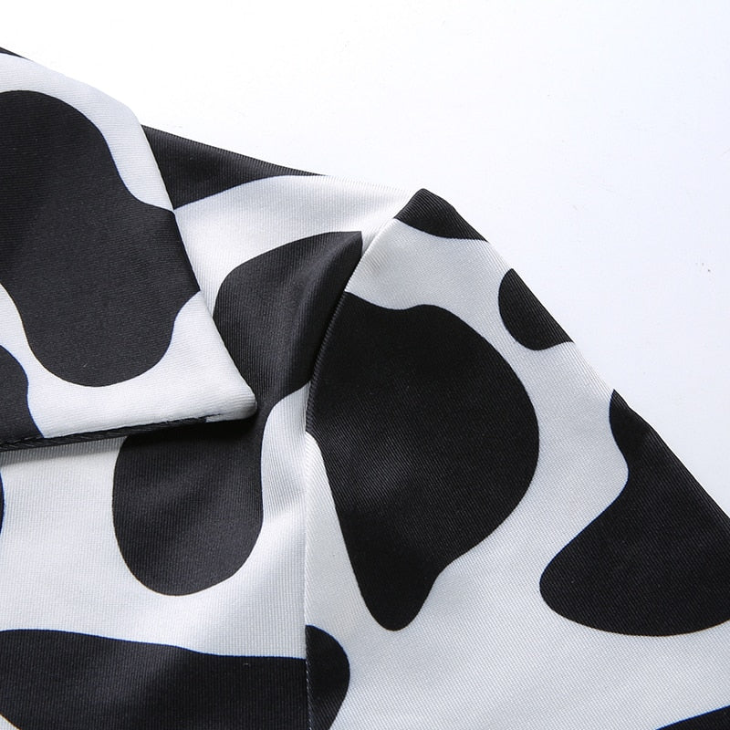 Stylish Animal Print Cropped T-Shirt for Women - Korean Fashion V-Neck Cow Print Short Sleeve Top | Perfect for Summer Outfits, Casual Wear & Street Style
