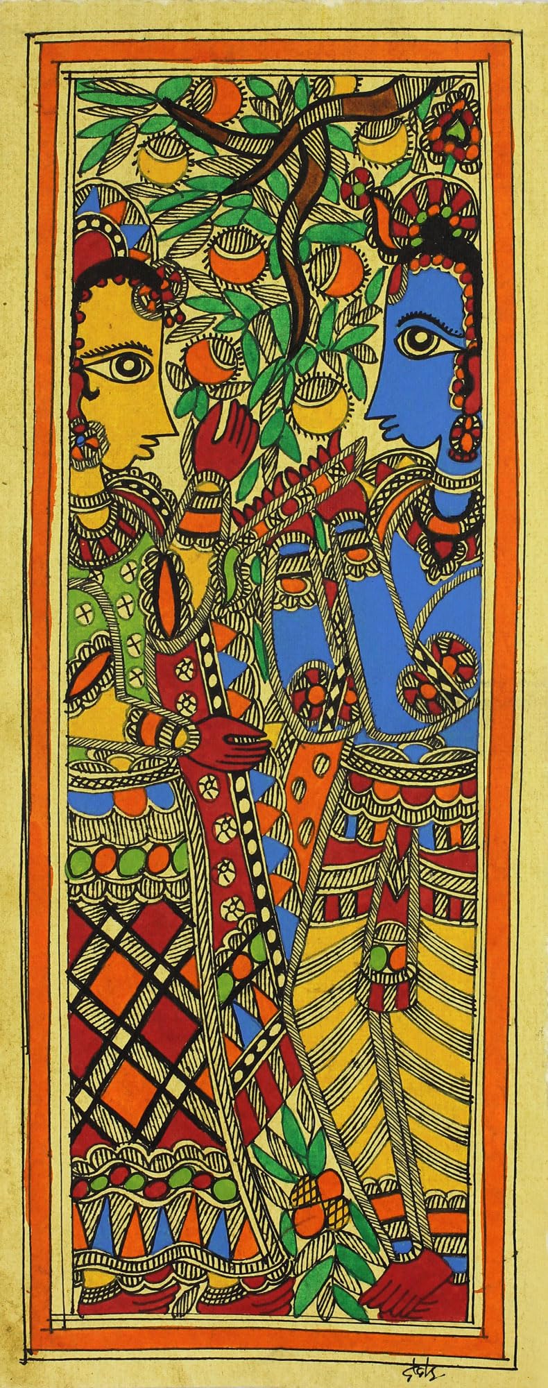 NOVICA Handmade Celestial Couple II Madhubani Painting - Traditional Indian Folk Art for Home Decor & Wall Art | Perfect for Living Room, Bedroom, or Gift