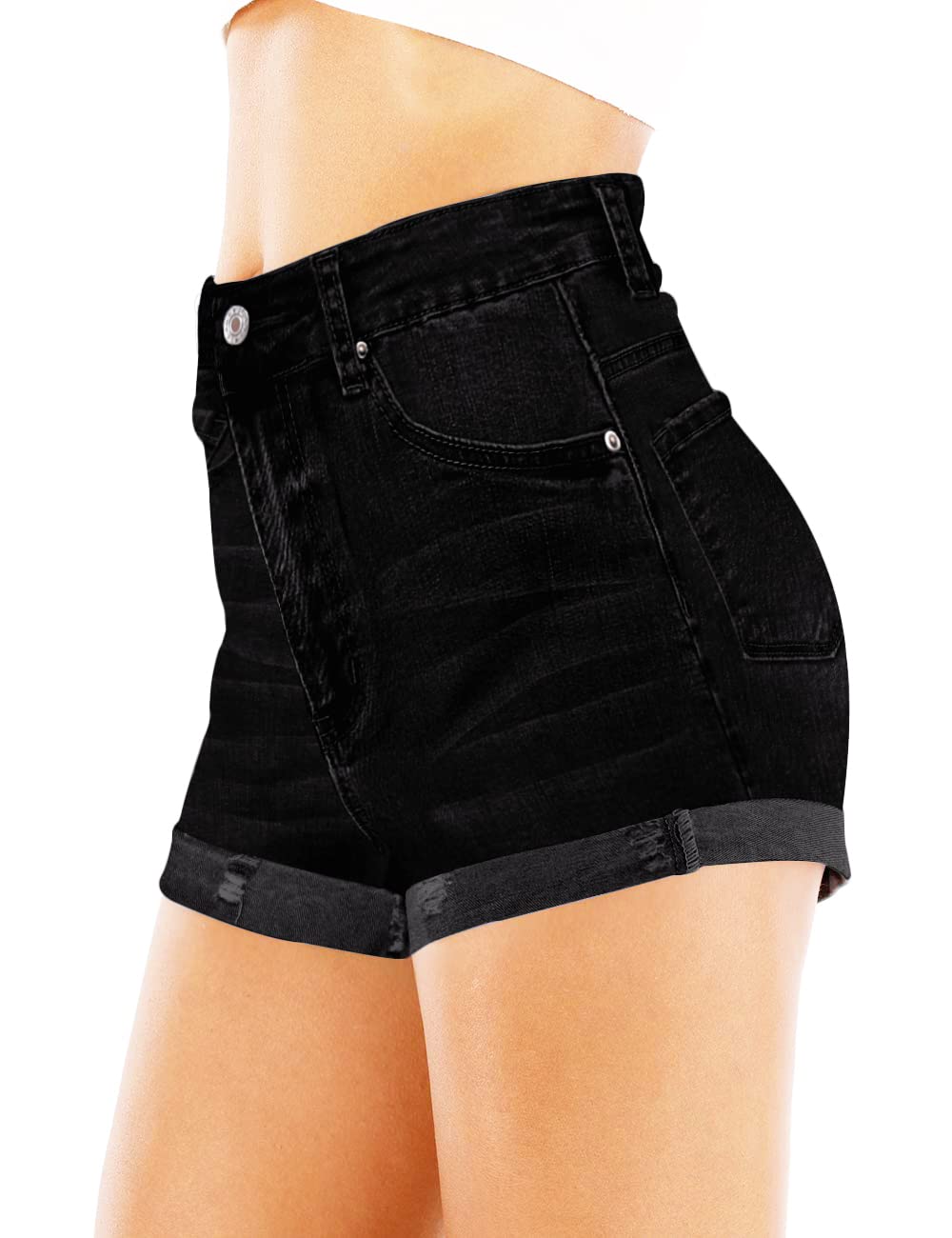 Cuihur Women's High Waisted Stretch Denim Shorts - Ripped & Folded Hem Casual Jeans Shorts for Summer Outfits, Beach & Street Style