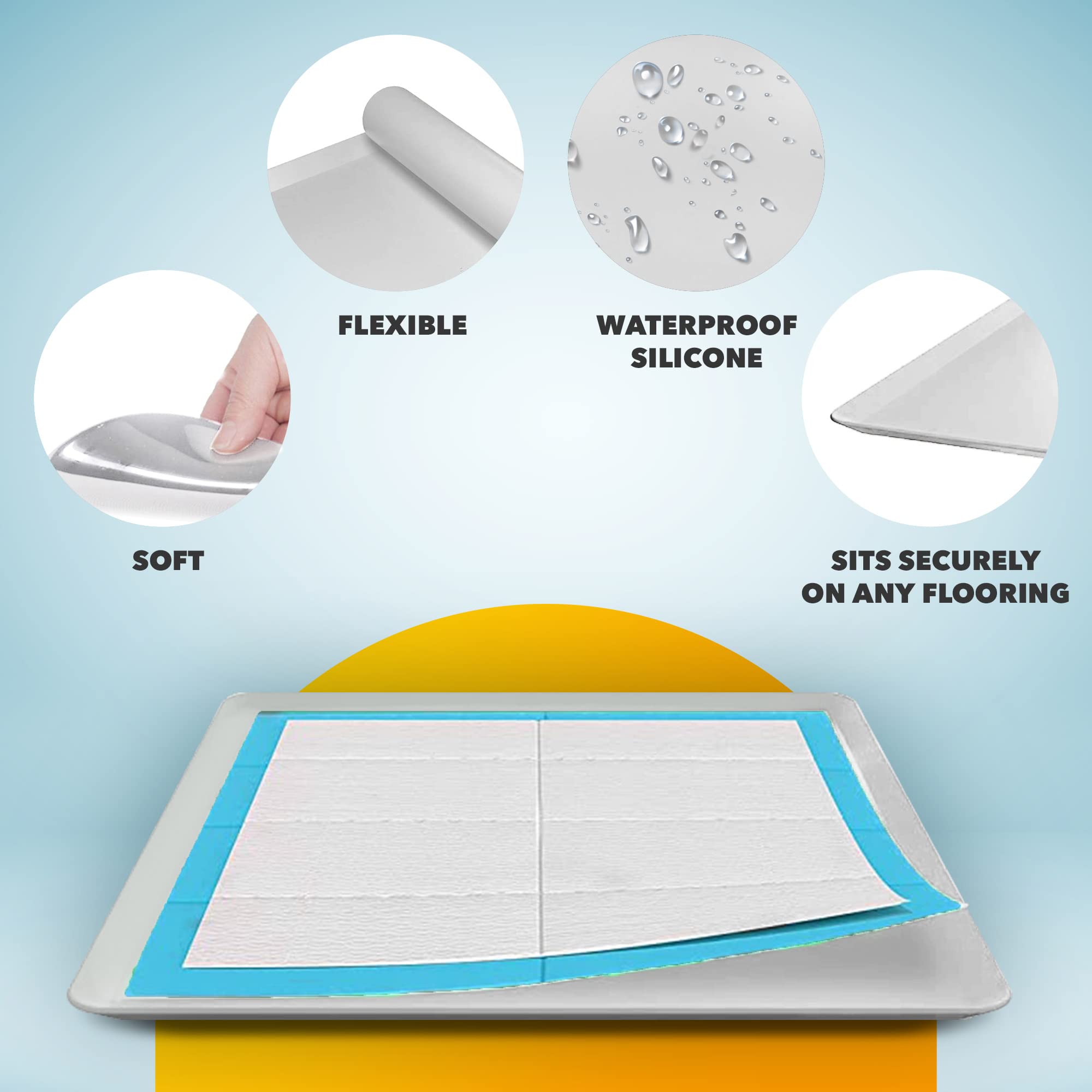 Skywin 2-Pack Silicone Dog Puppy Pad Holder Tray for 24x24 Inch Training Pads - No Spill Pee Pad Holder for Small, Medium & Large Dogs - Easy to Clean, Durable & Space-Saving (Grey) - Perfect for Crate Training, Housebreaking & Indoor Pet Potty Use