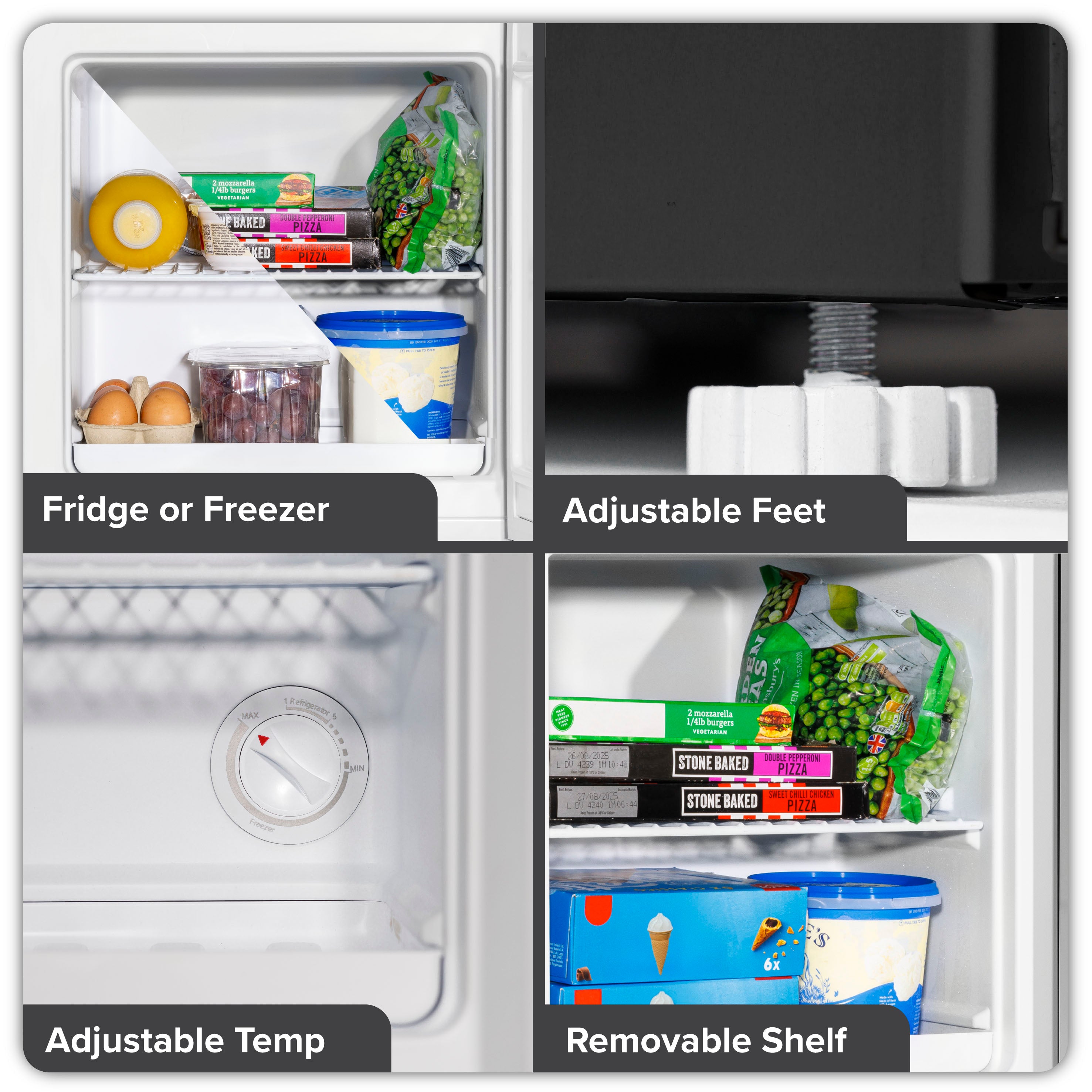 Baridi 31L Mini Tabletop Fridge & Freezer with Reversible Door - Compact Black Refrigerator for Bedroom, Office, Dorm | Perfect for Drinks, Snacks & Skincare Storage - Model DH255