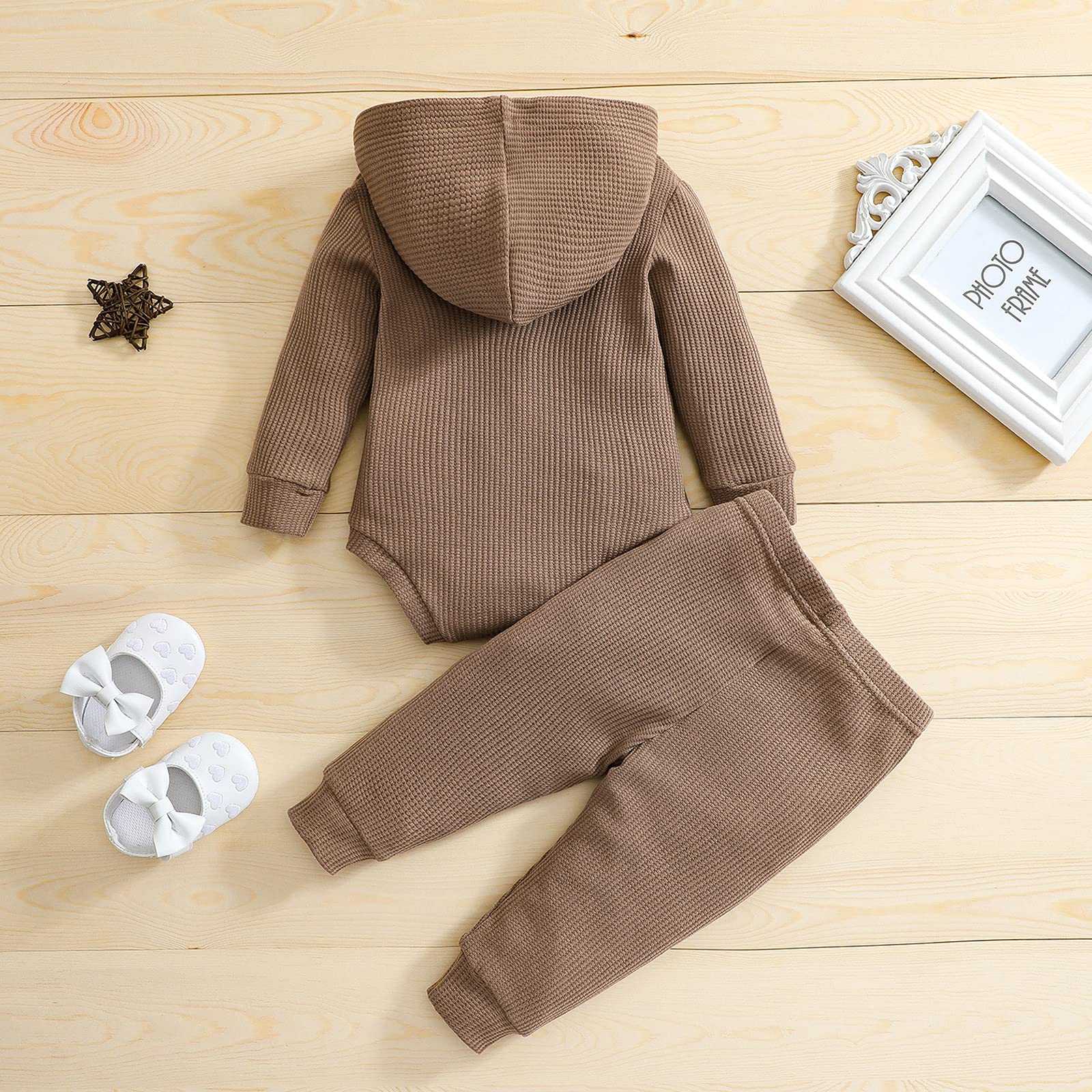 Ynibbim Winter Newborn Baby Clothes Set - 2PCS Unisex Hooded Outfits with Waffle Ribbed Design for Boys & Girls | Perfect for Cold Weather, Family Photos & Holiday Gifts