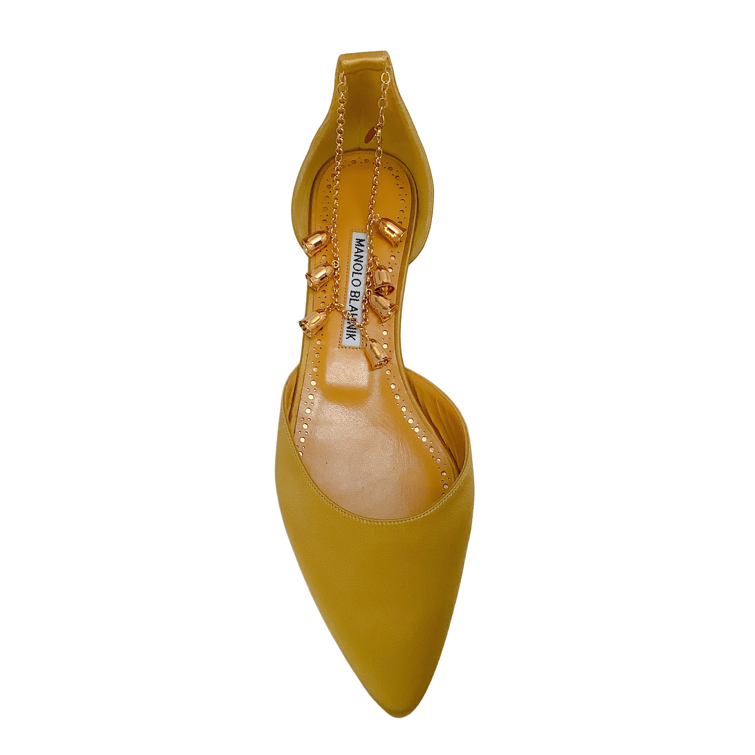 Manolo Blahnik Women's Gold Satin Campanilla Ballet Flats - Elegant Pointed Toe Comfortable Dress Shoes for Wedding, Party & Formal Occasions