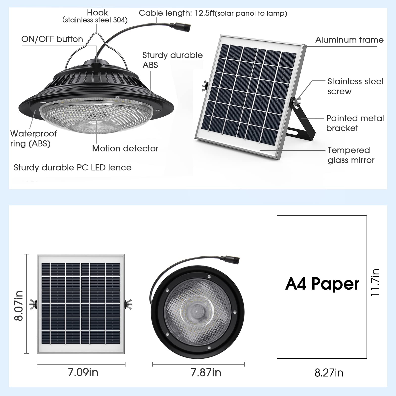 Solar Pendant Lights with Motion Sensor - 5 Modes Dimmable (6000K/4000K/3200K) - Waterproof Indoor/Outdoor Hanging Chandelier with Remote Control - Perfect for Barn, Chicken Coop, Patio, Garden & Backyard Lighting