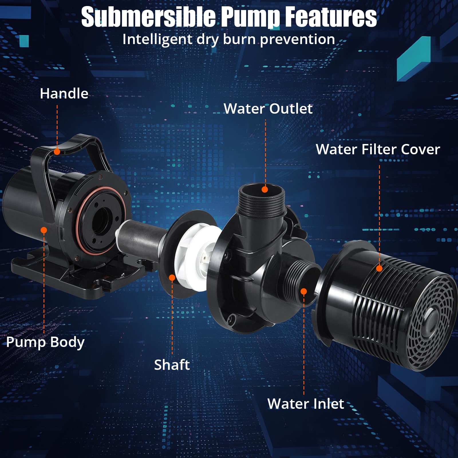 GARVEE 130W 3700GPH Submersible Water Pump for Ponds, 31Ft Lift Height with 16Ft Power Cord - Ideal for Waterfalls, Fountains, Aquariums & Hydroponics | Outdoor Garden, Fish Tank & Water Feature Pump