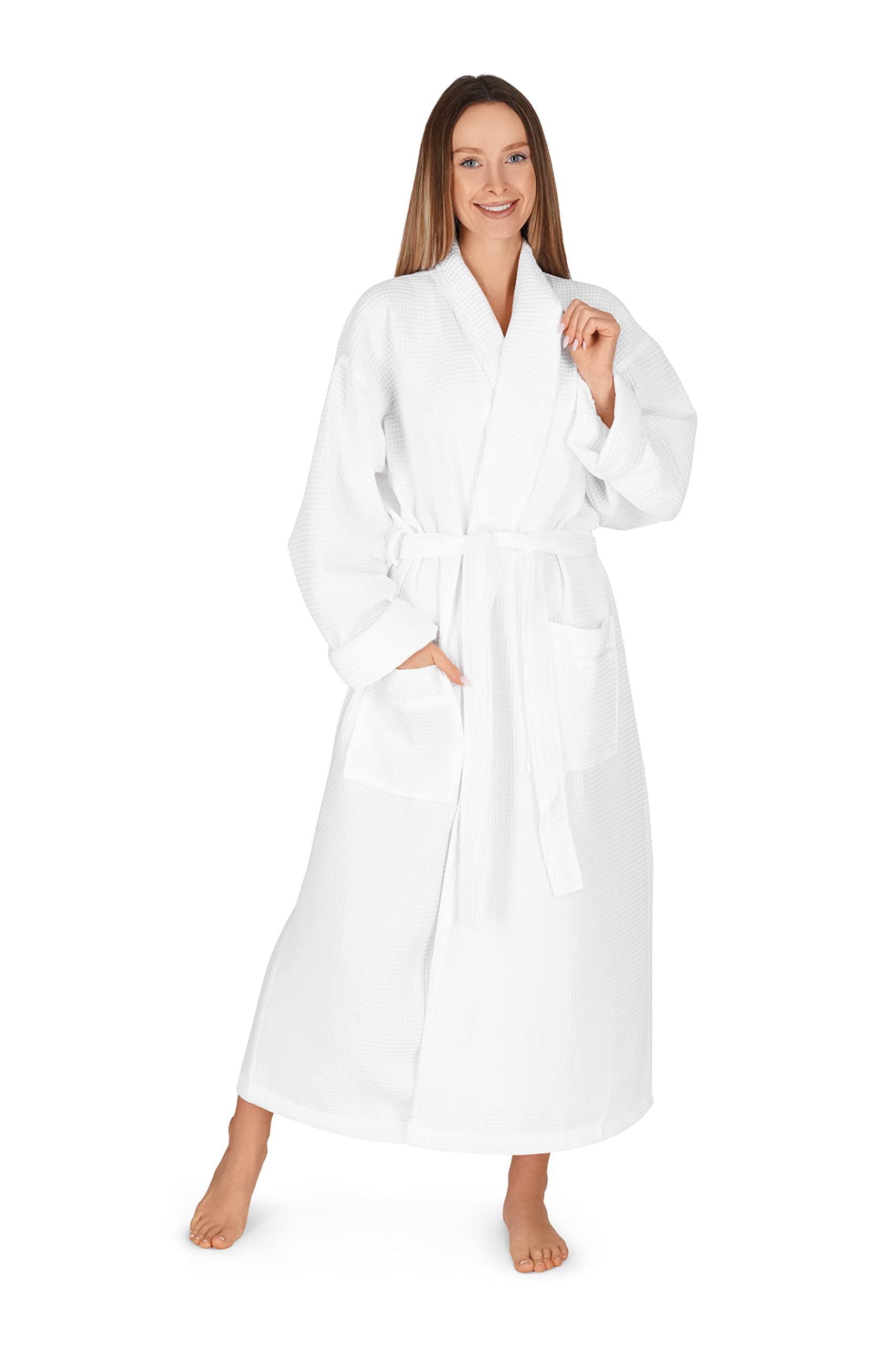 Boca Terry Women's Waffle Knit Bathrobe - Full Length Lightweight Hotel Robe with Shawl Collar in White | Perfect for Spa, Lounge & Gift Giving