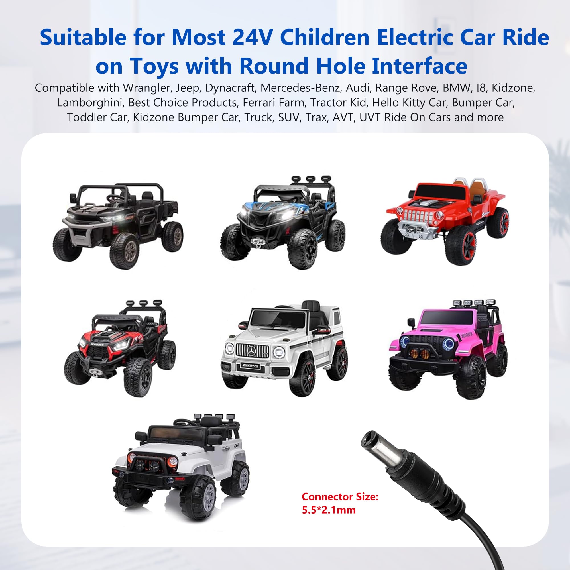 24V Battery Charger for Kids Ride-On Toys - Universal Power Wheels, Electric ATVs, Children's Cars (Jeep, Lamborghini, Mario Kart) - Fast DC Charger for 24 Volt Vehicles - Perfect for Home, Outdoor Play & Birthday Gifts