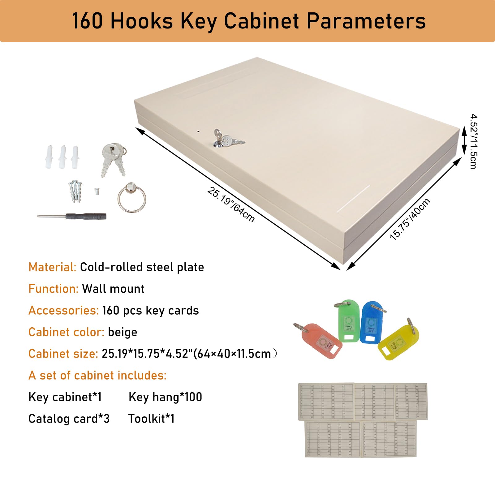 INTSUPERMAI 160 Keys Storage Box - Wall Mount Key Cabinet with Combination Lock, Key Holder Box & Storage Hooks for Home, Office, Hotel, and Apartment Organization