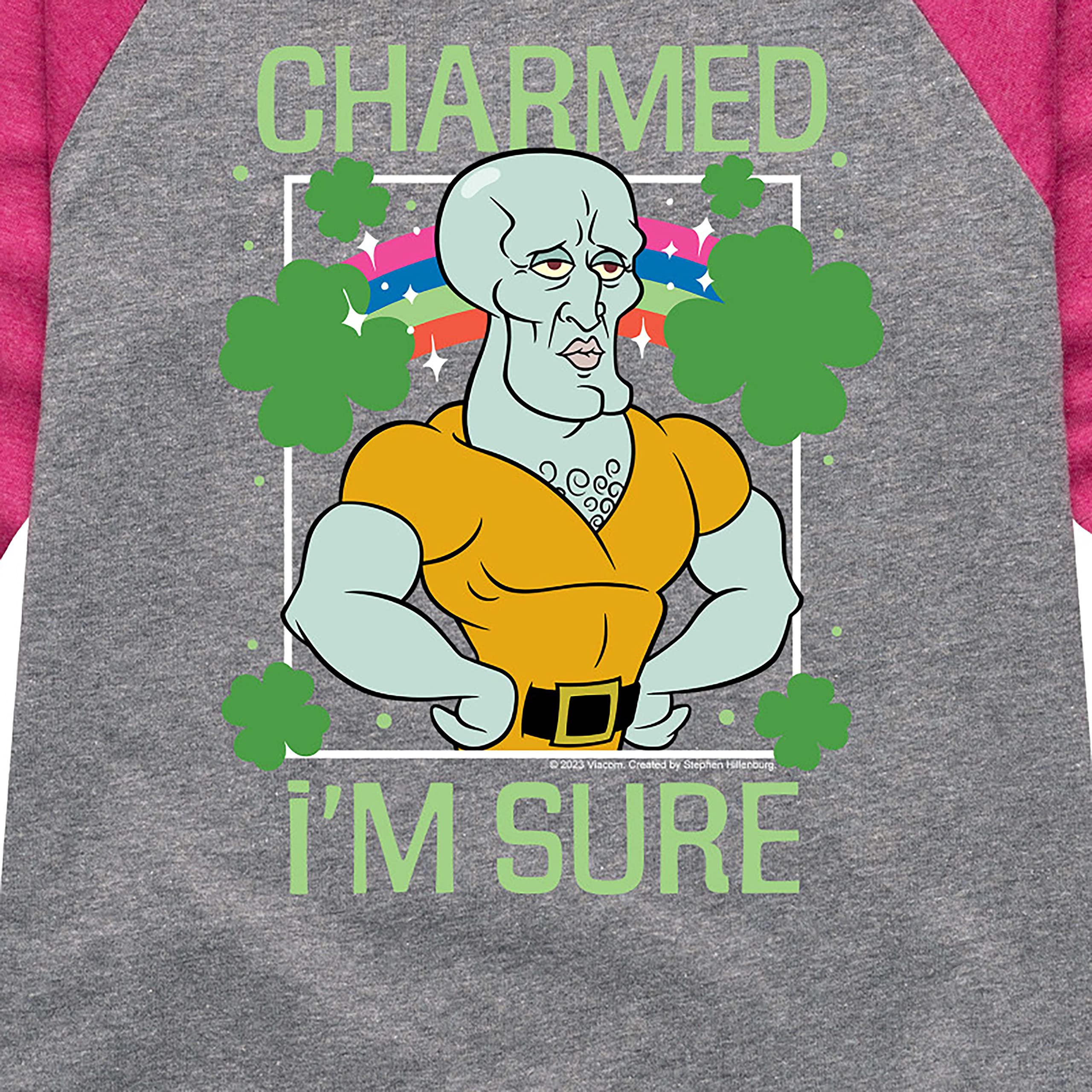 HYBRID APPAREL Spongebob Squarepants Girls' T-Shirt - 'Charmed I'm Sure' Raglan Sleeve Tee for Kids | Cartoon Character Top for School, Playdates & Casual Wear