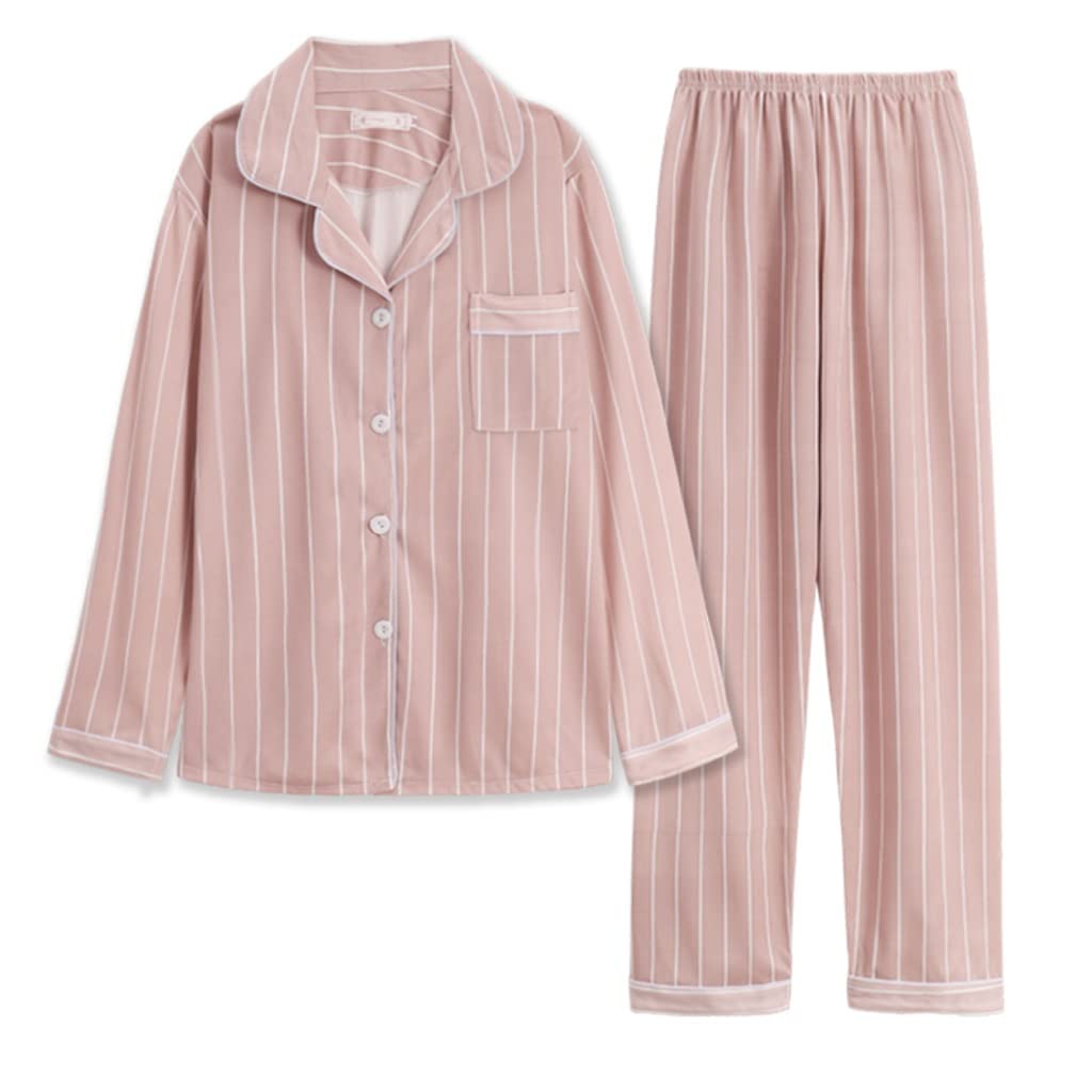 Women's Soft Cotton Pajama Set - Long Sleeve Top & Pants Sleepwear, Solid Color & Striped Nightwear for Women (White, X-Large) - Cozy Loungewear for Relaxing at Home, Sleepovers & Winter Nights