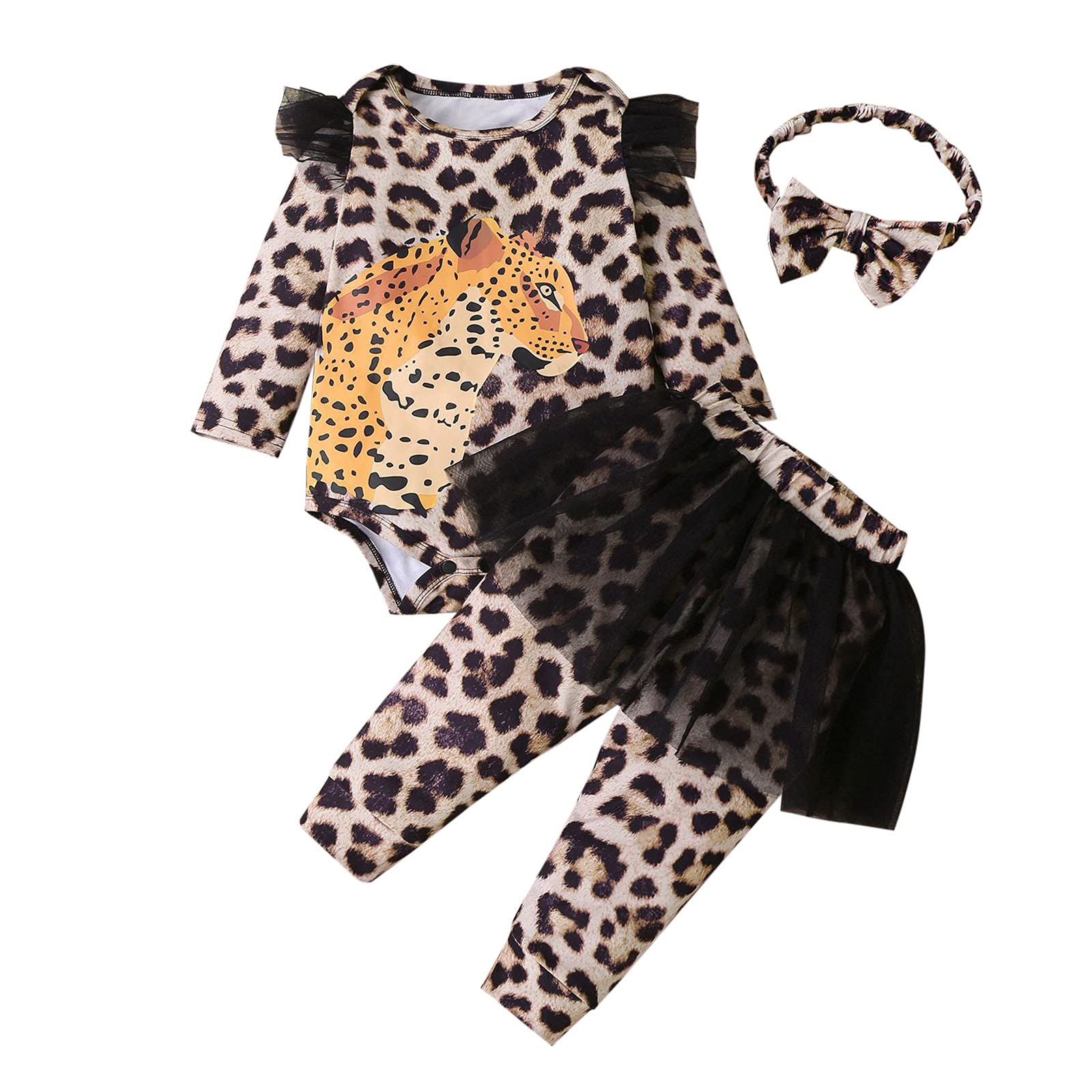 Leopard Print Baby Girl Outfit Set - Long Sleeve Romper & Pantskirt for Toddlers | Playtime & Photo Shoots