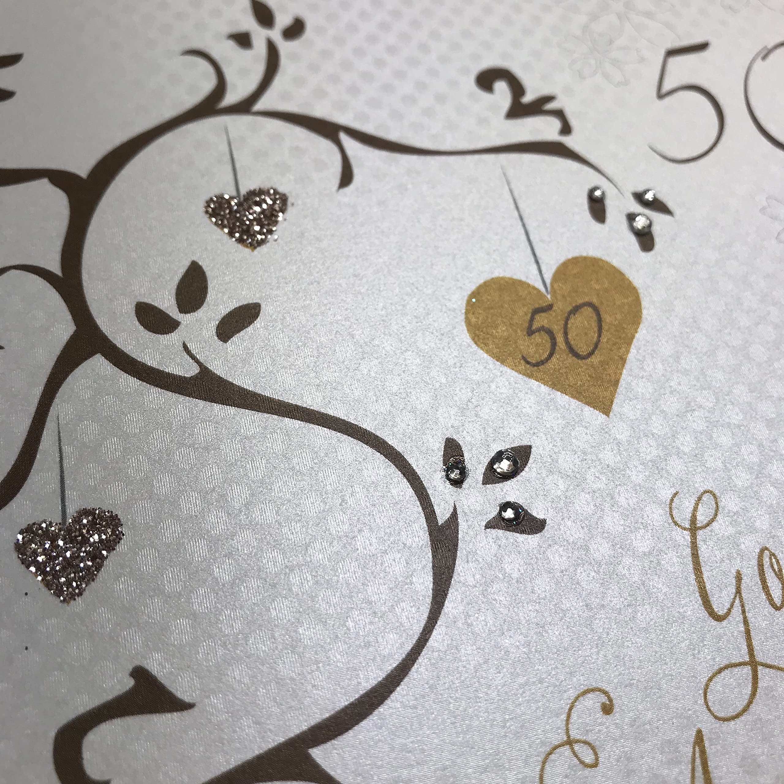 Golden Wedding Anniversary Card - Handmade 50th Anniversary Tree Greeting Card (Code AB50) - Perfect for Spouses, Couples & Golden Anniversary Celebrations