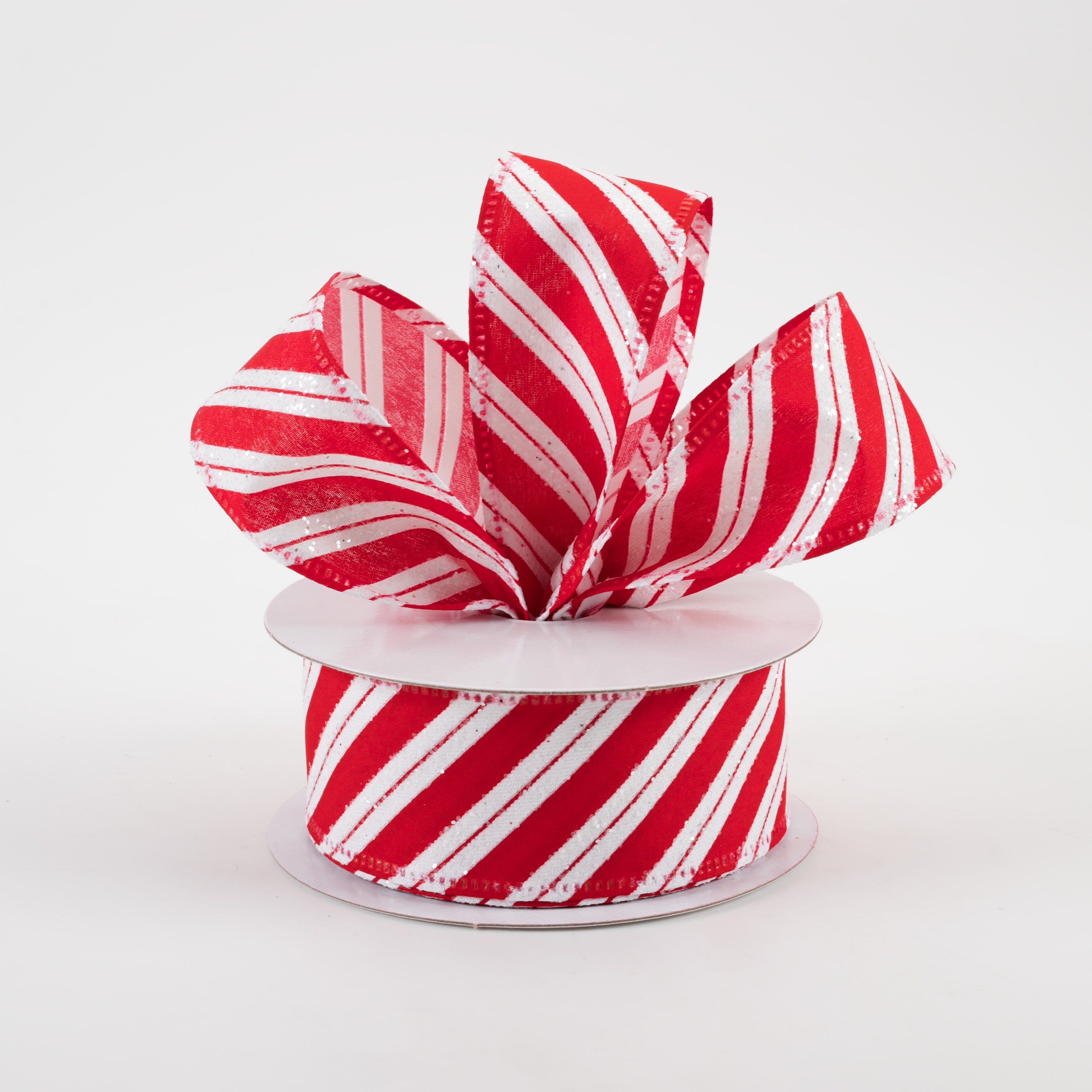 1.5 Inch Hex Glitter Satin Candy Cane Stripes Ribbon - 10 Yards Bulk Roll for Christmas Gift Wrapping, Holiday Crafts, DIY Bows and Party Decorations
