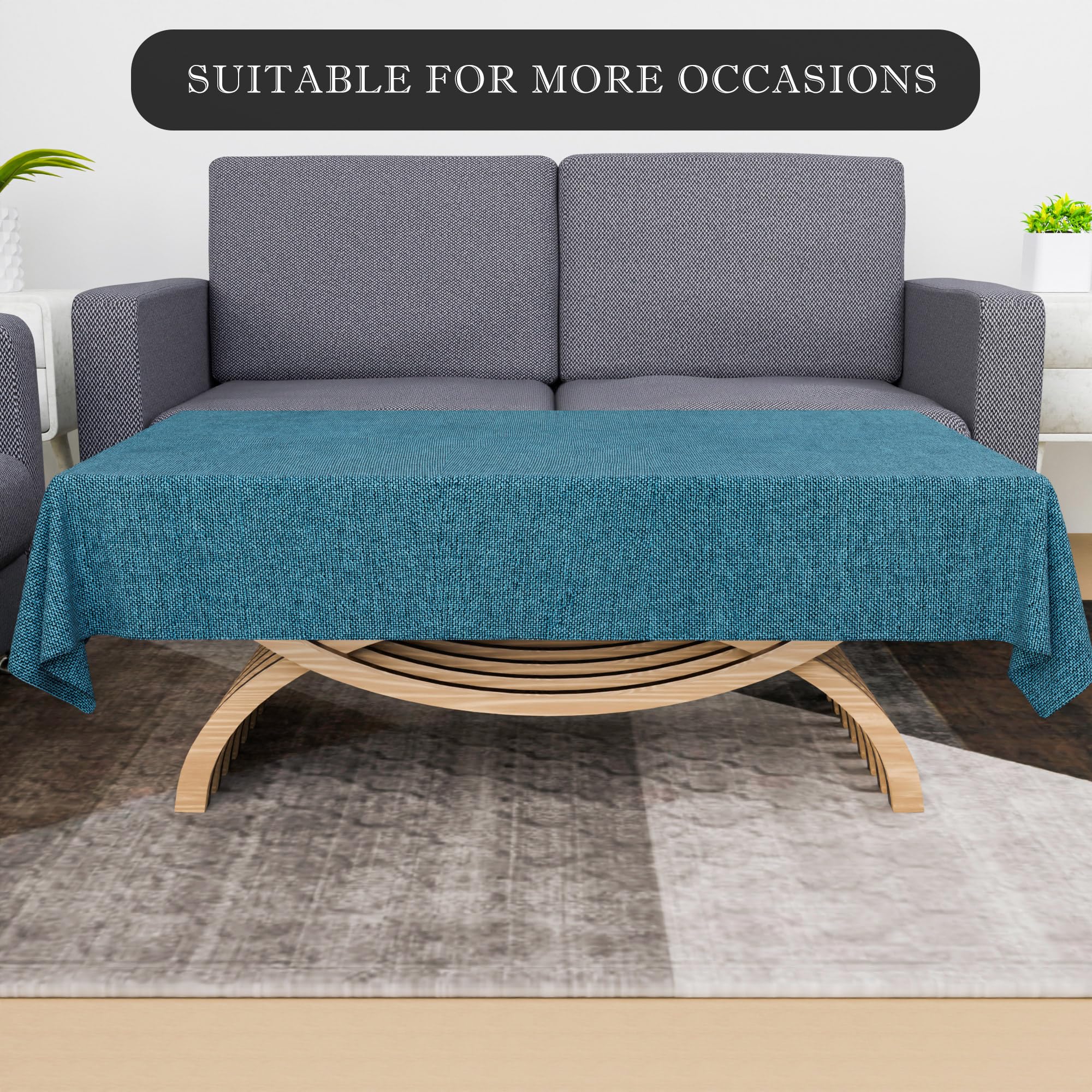 Premium Jute Table Cover 40x60 Inch - Natural & Durable Kitchen Dining Tablecloth for 4 Seater | Decorative Centerpiece for Living Room, Study & Tea Tables | Blue Woven Fabric Protector | Water Resistant & Washable