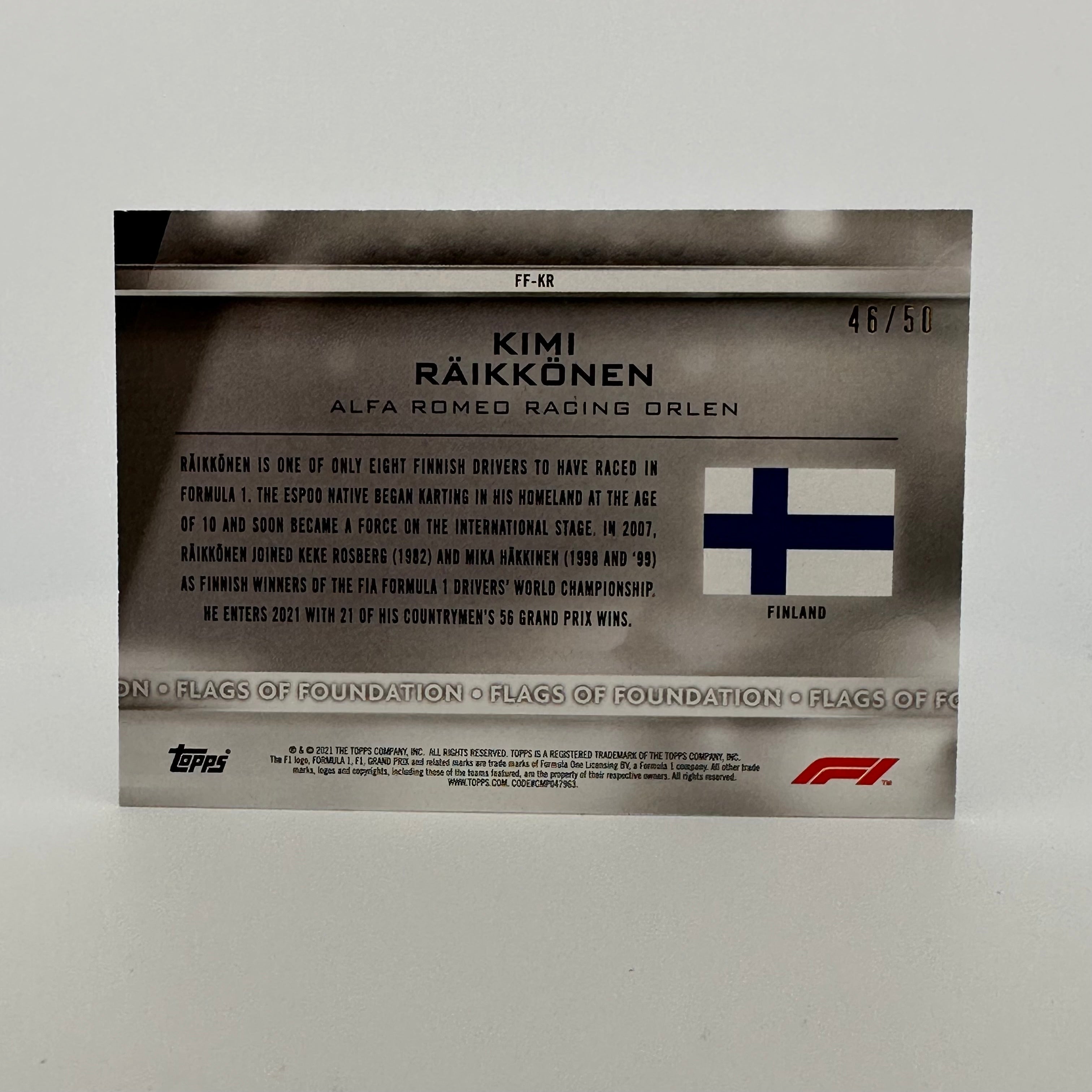 46/50 Gold Kimi Raikkonen #FF KR Flags Of Foundation - Limited Edition Collectible for F1 Fans & Motorsport Enthusiasts
