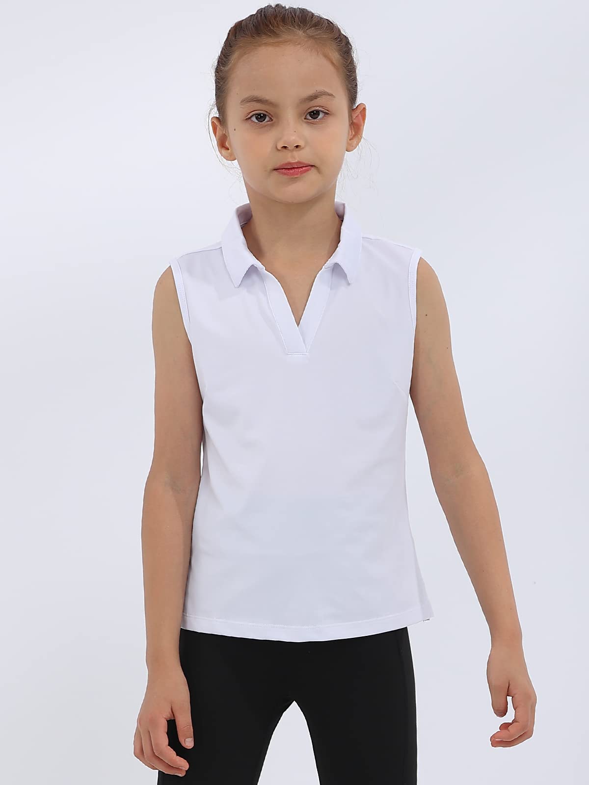 MERIABNY Girls Golf Polo Shirts - Sleeveless V-Neck Athletic Top for Ages 5-12 | Perfect for Junior Golf, Tennis & Summer Sports