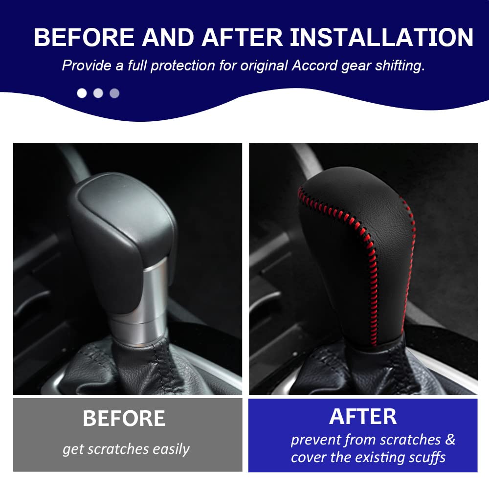 Premium Leather Gear Shift Knob Cover for Honda HRV/CRV 2023, Accord 2018-2023 & Civic 2022+ - Black with Red Stitches - Durable Shifter Protector & Interior Upgrade - Perfect for Daily Driving & Car Enthusiasts