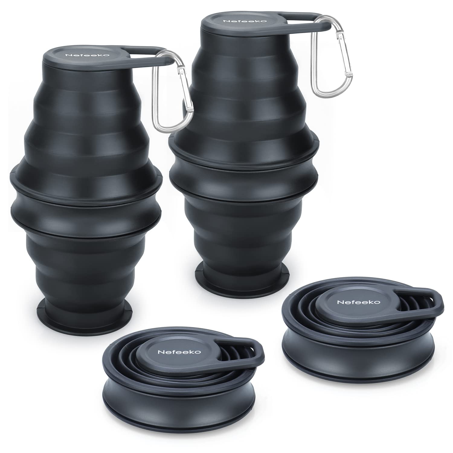 Nefeeko 2 Pack Collapsible Water Bottle 17oz - BPA Free Reusable Silicone Foldable Water Bottles for Travel, Gym, Camping & Hiking - Portable Leak Proof Sports Bottle with Carabiner - Perfect for Outdoor Adventures, Workouts & Daily Hydration