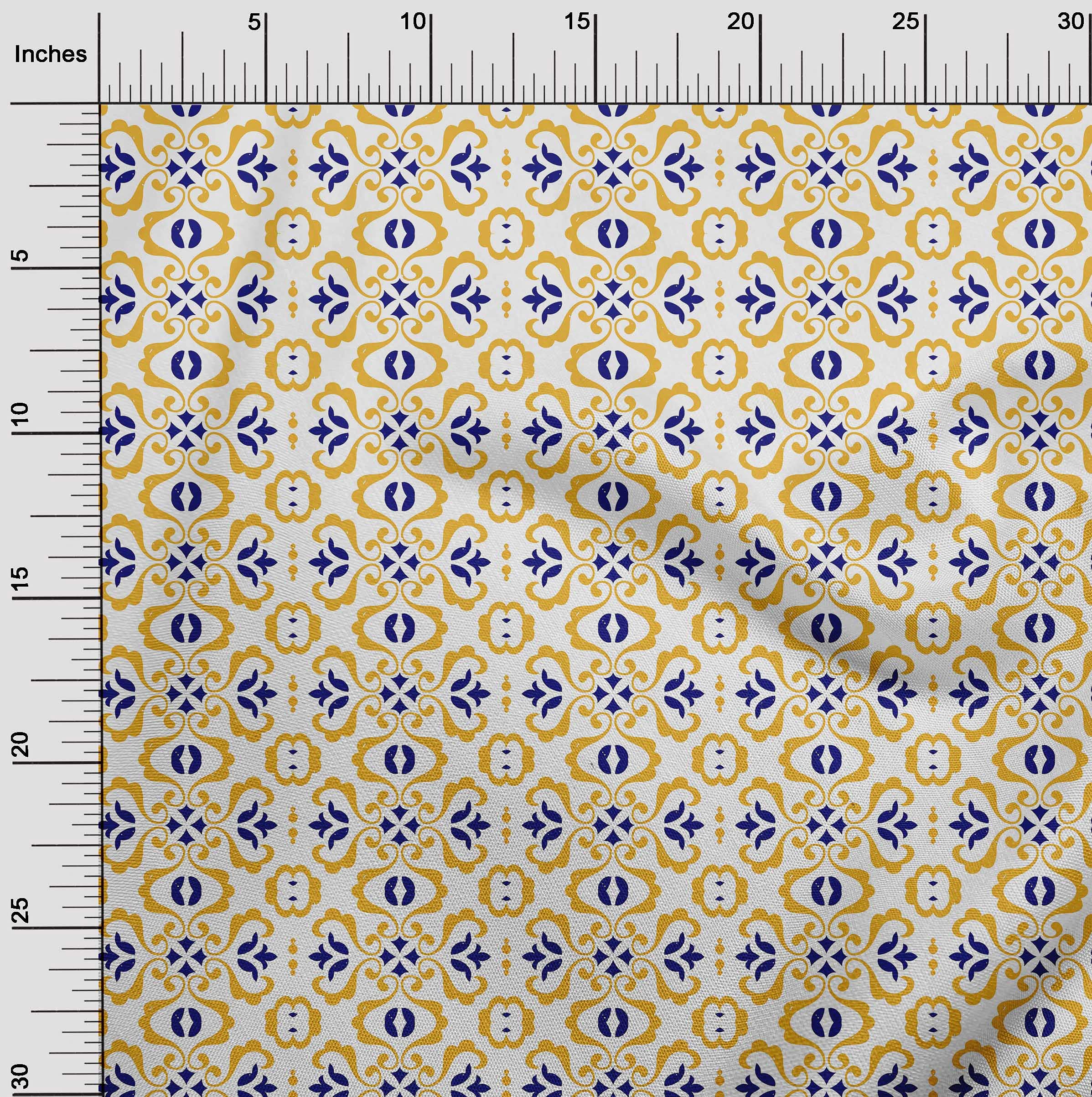 oneOone Cotton Silk Dark Yellow Fabric - 42 Inch Wide Printed Mosaic Sewing Material by The Yard | DIY Clothing, Quilting & Home Decor Supplies | Perfect for Dresses, Curtains & Craft Projects