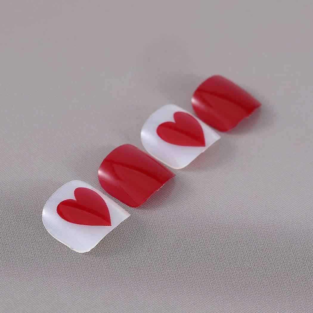 Brishow 24Pcs Red Acrylic Stick-On False Toenails - Heart Design Full Cover Fake Toe Nails for Women & Girls | Pedicure, Summer Sandals, Beach Vacation, Nail Art Decoration