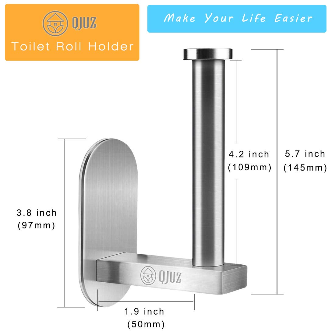 Stainless Steel Adhesive Toilet Paper Holder - No Drill Wall Mount for Bathroom & Kitchen - Brushed Nickel Tissue Paper Dispenser - Perfect for Small Spaces, Apartments, RVs and Dorm Rooms