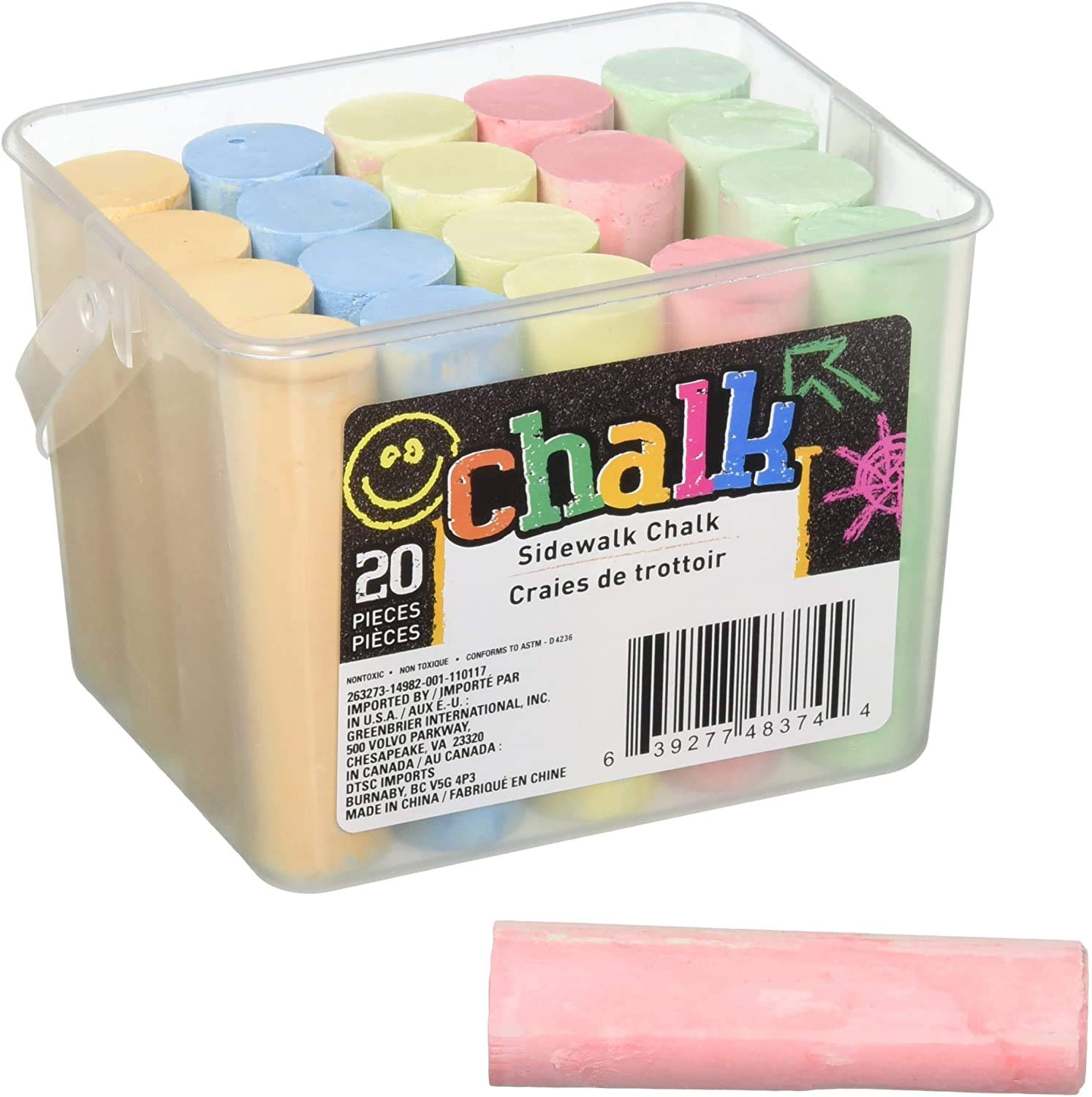 JGT Sidewalk Chalk Set - 20 Colorful Chalk Pieces with Bucket for Kids Outdoor Drawing, Painting & Playground Fun | Perfect for Driveway Art, Blackboard & Classroom Activities
