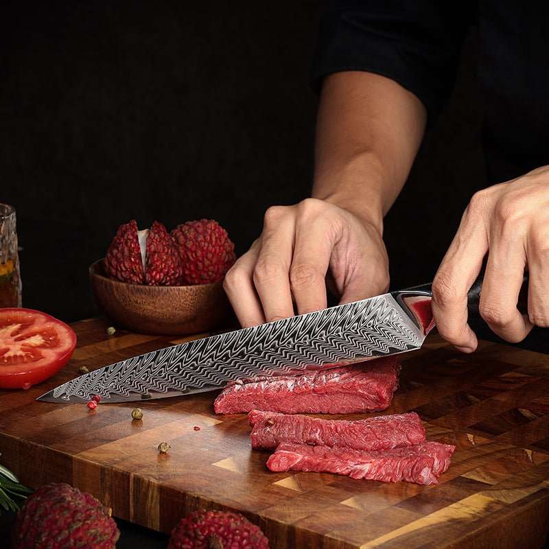 Premium 8-Piece Professional Chef Knife Set with VG10 Stainless Steel Blades & Stained Olive Wood Handles - Includes Protective Sheaths - Perfect for Home Cooking, Professional Kitchens & Culinary Gifts