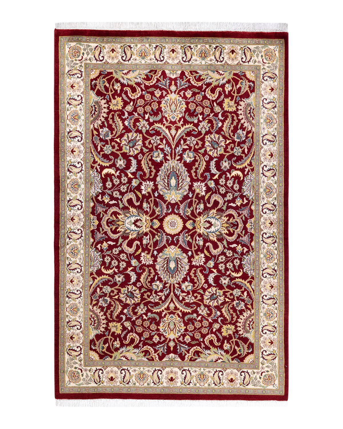 Handmade Wool Oriental Mogul Red 4x6 Area Rug - Traditional Hand-Knotted One-of-a-Kind Design for Living Room, Bedroom & Home Decor