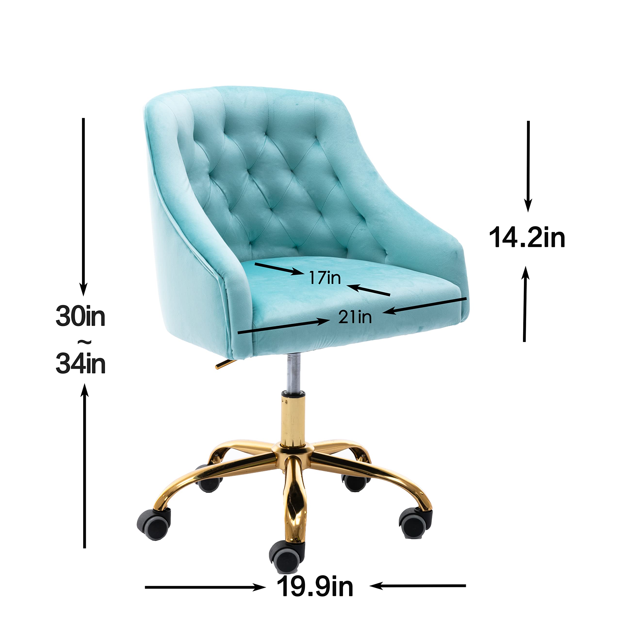 Ergonomic Modern Home Office Chair - Adjustable Swivel Desk Chair with Wheels, Velvet Upholstery for Living Room & Bedroom - Light Blue (Perfect for Work, Study & Makeup Vanity)