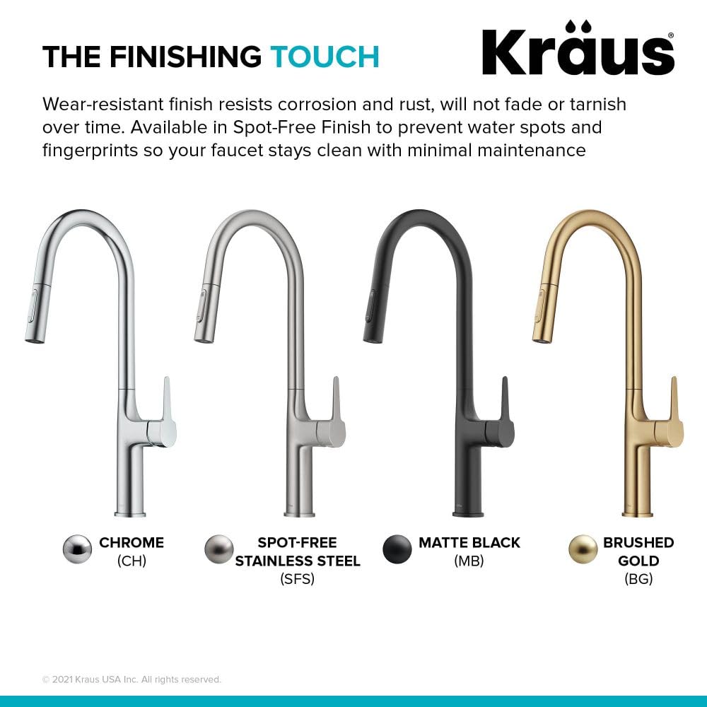 KRAUS Oletto Tall Modern Pull-Down Single Handle Kitchen Faucet - Spot Free Stainless Steel (KPF-3101SFS) | High Arc Design for Deep Sinks, Perfect for Washing Large Pots & Vegetables