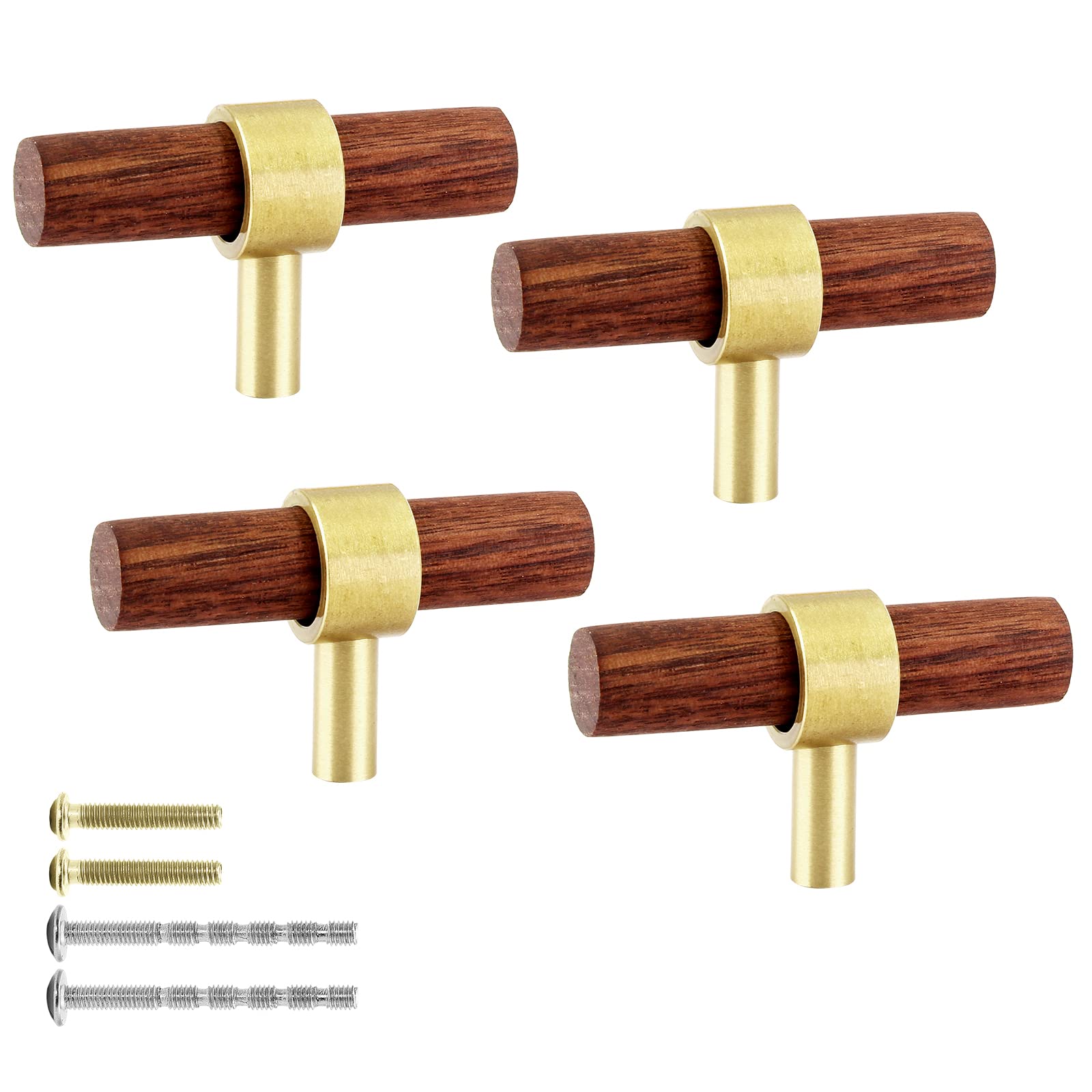 2PCS Suiwotin Cabinet Knobs & Drawer Pulls - 2.37 Inch (60mm) Brass Dresser Handles, T-Shaped Single Hole Knob with Mounting Screws, Vintage Brown - Perfect for Bedroom Furniture, Kitchen Cabinets & DIY Home Decor