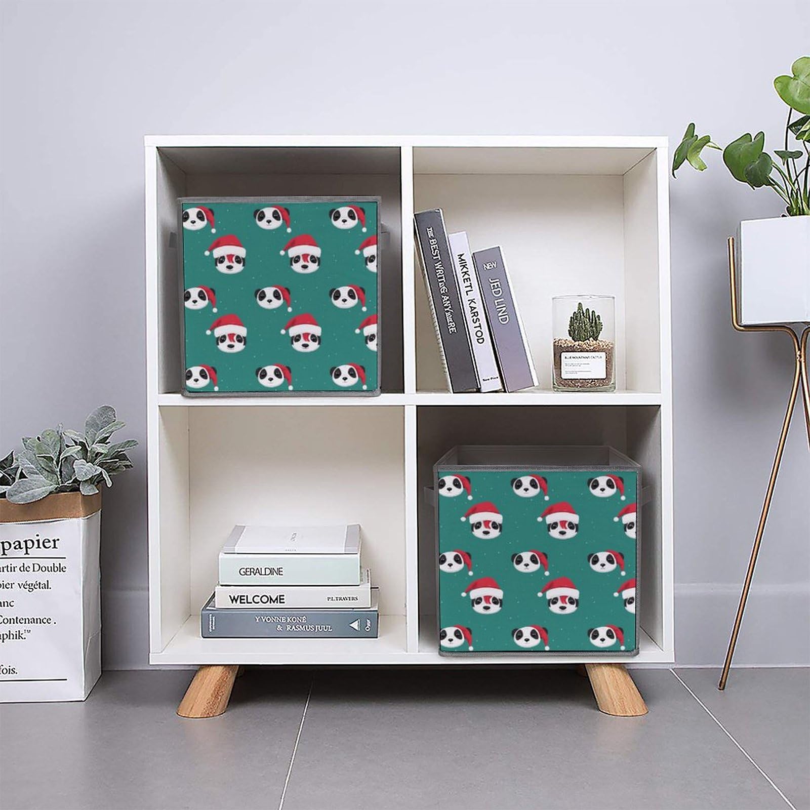 Christmas Panda Foldable Storage Cubes - 6PCS Organizers with Handles for Home & Office