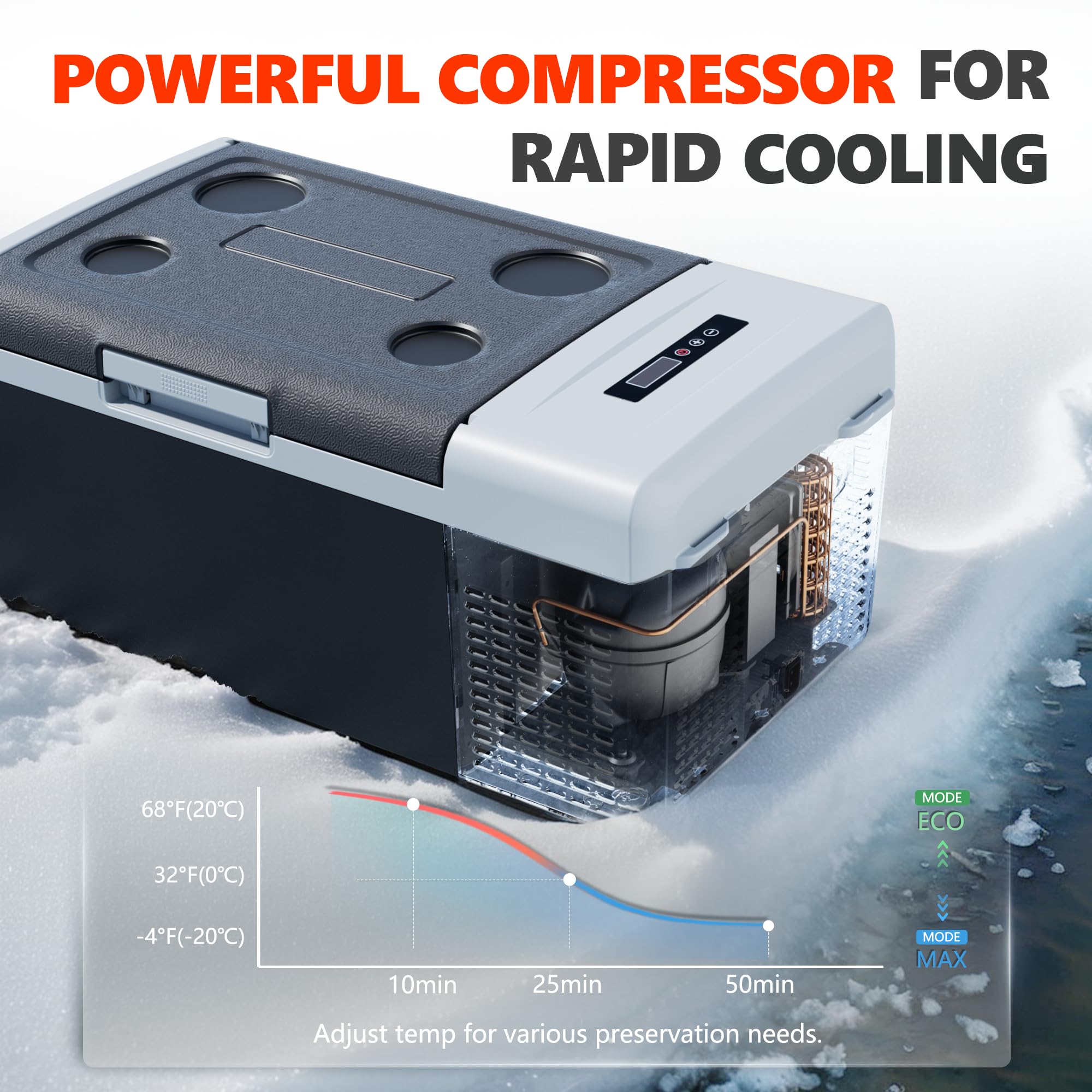 12V Portable Refrigerator 16 Quart (15L) - Electric Cooler Compressor Fridge for Car, RV, Camping - Dual Power 12/24V DC & 110-240V AC - Temperature Range -4°F to 68°F - Perfect for Road Trips, Outdoor Adventures & Home Use