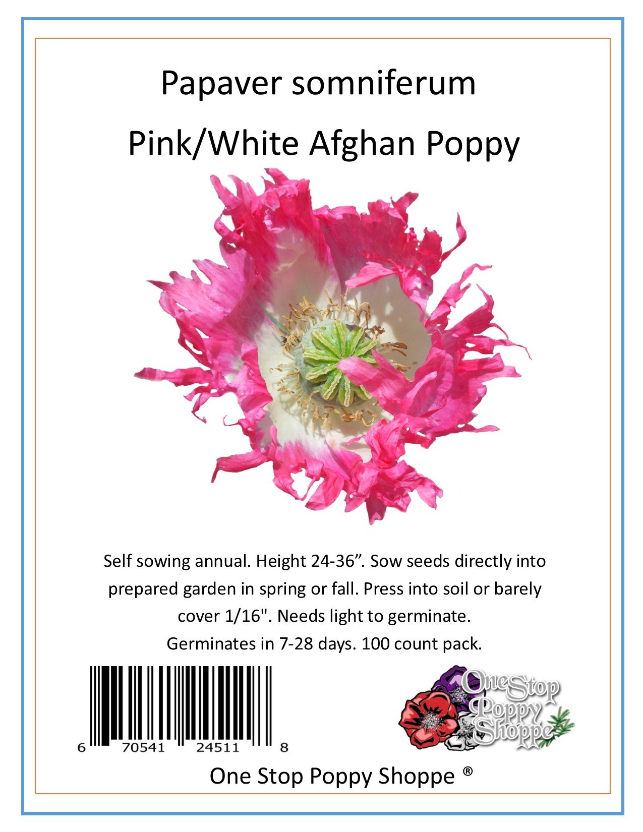 Papaver Poppy Seeds - Pink & White Mix (100 Count) | Premium Quality Flower Seeds for Gardening | One Stop Poppy Shoppe® Brand | Perfect for Home Gardens, Landscaping & Floral Arrangements