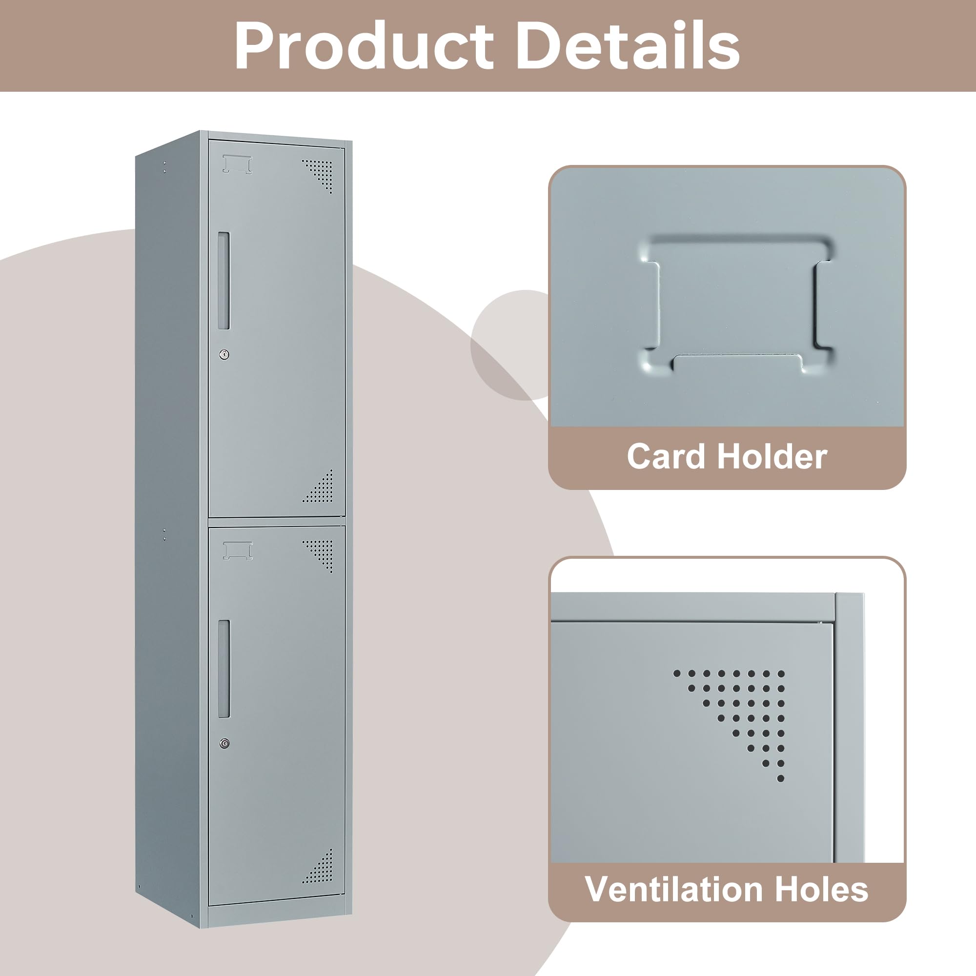 Heavy Duty Metal Storage Locker - 2-Door Steel Locker Cabinet (71
