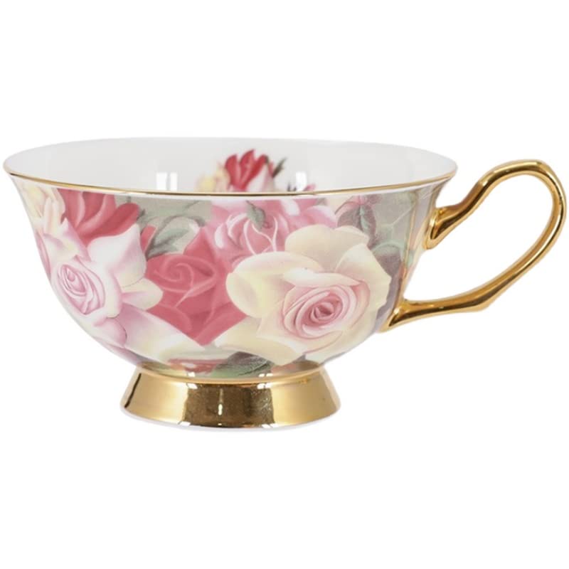 Premium Ceramic Coffee Cups Set of 1 with Saucer - European Floral Bone China Tea Cup for Au Lait, Latte, Mocha & Cappuccino (7 oz) - Elegant Mother's Day Gift for Home, Cafe & Office Use