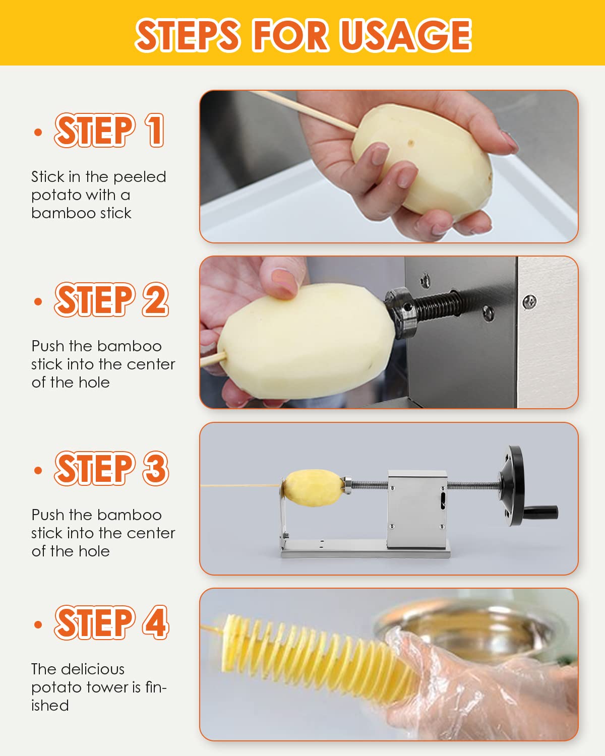 CGOLDENWALL 3-in-1 Manual Spiral Potato Slicer - Stainless Steel Tornado Twister Cutter for Vegetables & Fruits - Perfect for French Fries, Curly Fries & Fun Snacks at Home, Parties & Restaurants