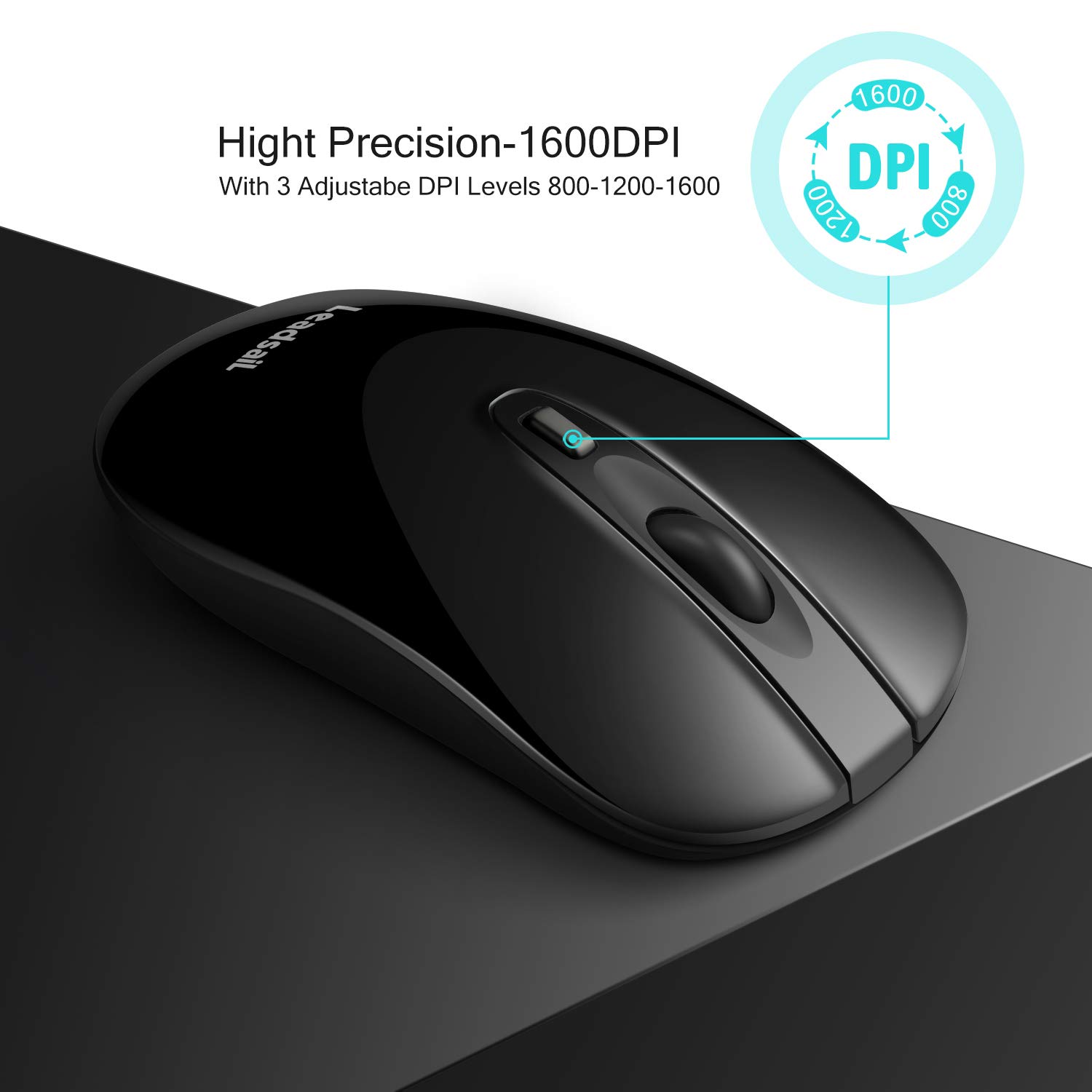 LeadsaiL Wireless Computer Mouse - 2.4G Slim Silent USB Mouse with 3 Adjustable DPI & 4 Buttons, Cordless Optical Mouse for Laptop, PC, Mac, Windows - Perfect for Office, Home, Gaming & Travel Use