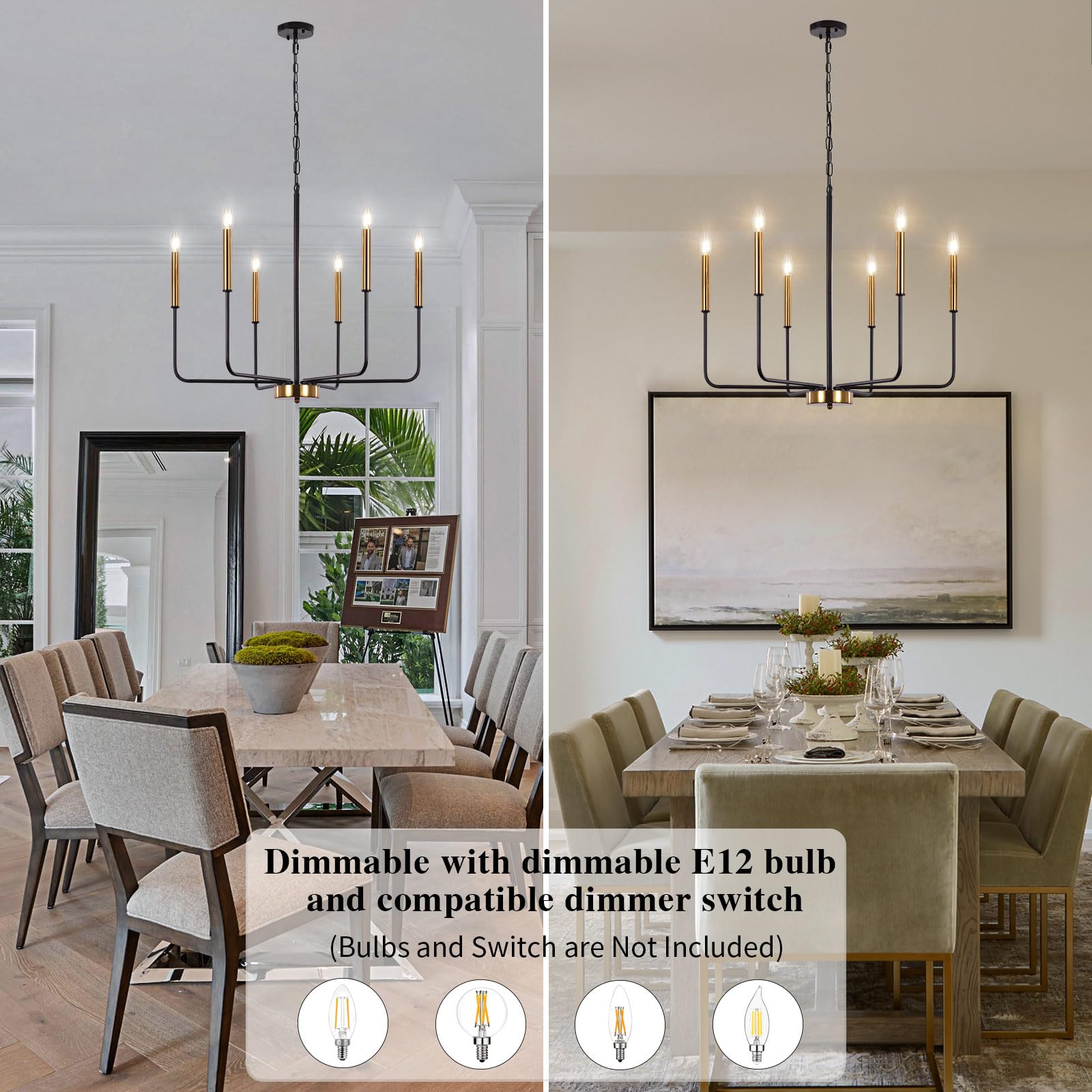 ETONIMERR 6-Light Modern Farmhouse Chandelier - 26 Inch Rustic Industrial Iron Ceiling Light Fixture for Dining Room, Kitchen, Foyer, Living Room & Bedroom | Perfect for Home Decor, Wedding Venues and Restaurant Lighting