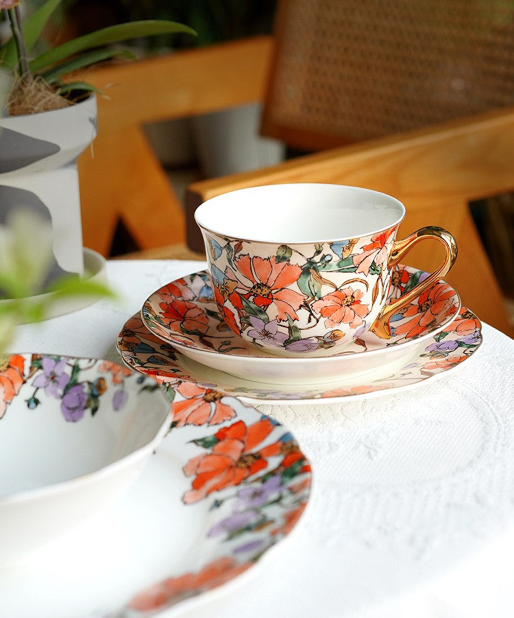 Premium Ceramic Coffee & Tea Cup Set - Elegant Bone China Porcelain with Saucers - British Royal Style Afternoon Tea Cups - Gift Boxed Tea Set for Home, Cafe & Special Occasions