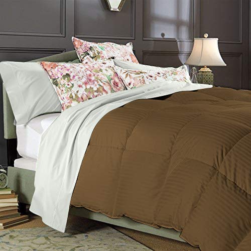 Sunrizer Beddings 100% Egyptian Cotton 800 Thread Count Hotel Grand Twin/Twin XL Stripe Comforter - Ultra Soft & Breathable Taupe Bedding for Hotels, Dorms & Guest Rooms
