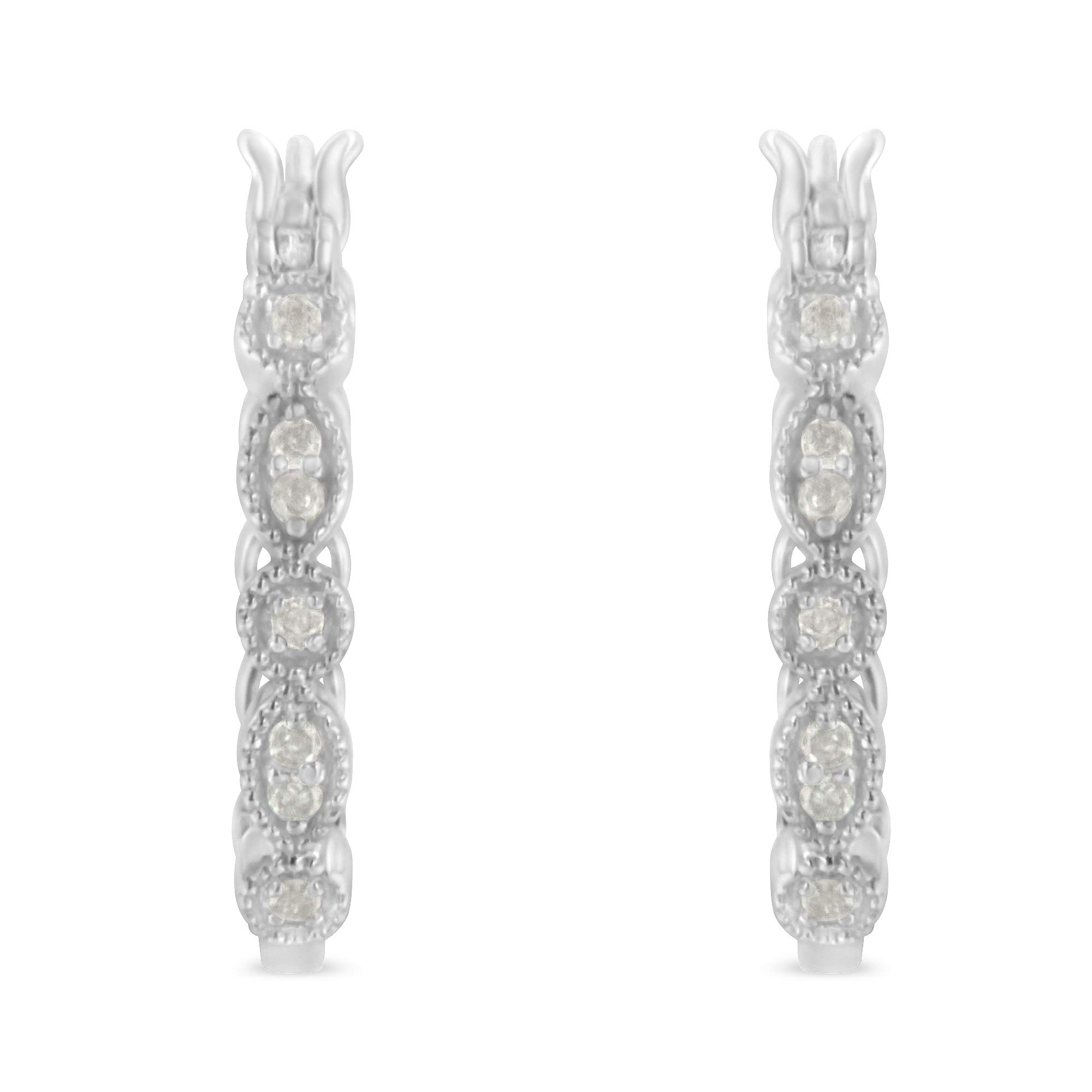 .925 Sterling Silver 1/6 Carat Diamond Milgrain Hoop Earrings (I-J Color, I3 Clarity) - Elegant Jewelry for Women, Perfect for Weddings, Parties & Everyday Wear