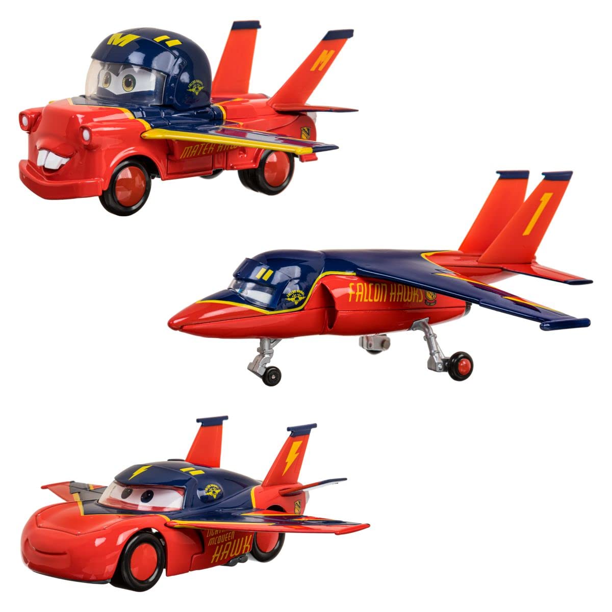 Official Air Mater Die Cast Toy Set - Mater Hawk, Falcon Hawk & Lightning McQueen - Pixar Cars Collectible Vehicles with Wings - Disney Cars Gift for Kids - Perfect for Imaginative Play, Birthday Gifts & Disney Collections