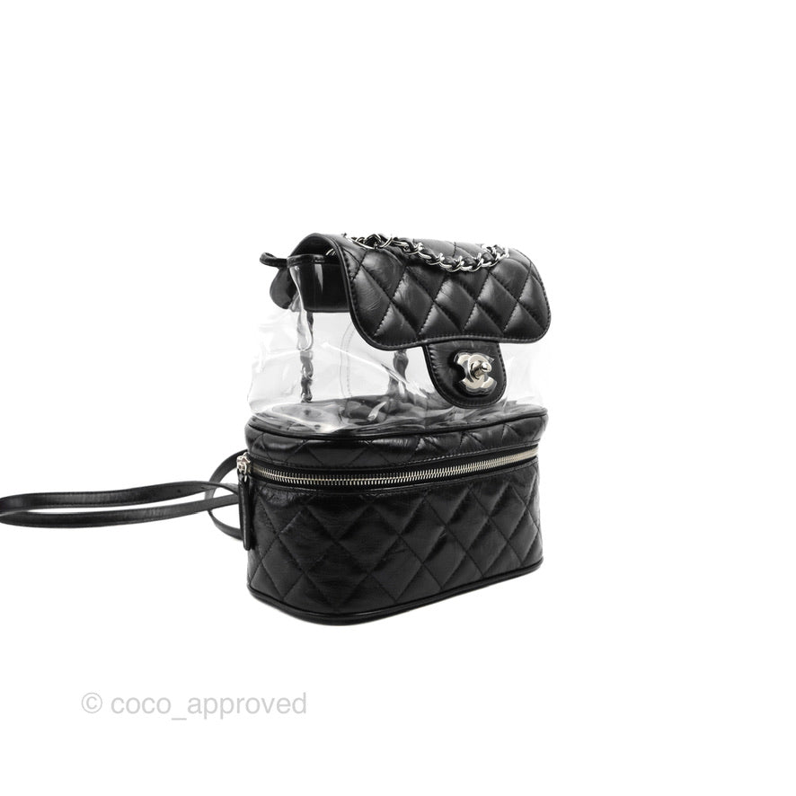 Chanel Aquarium PVC Backpack Black Crumpled Calfskin with Silver Hardware - Stylish Luxury Handbag for Women, Perfect for Travel, Shopping & Everyday Use