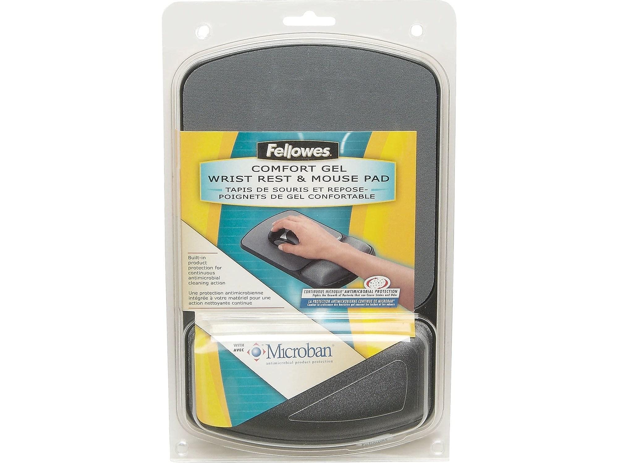 Fellowes MICROBAN Antimicrobial Gel Mouse Pad with Wrist Support - Graphite (9175101) for Office, Gaming & Computer Workstation Use