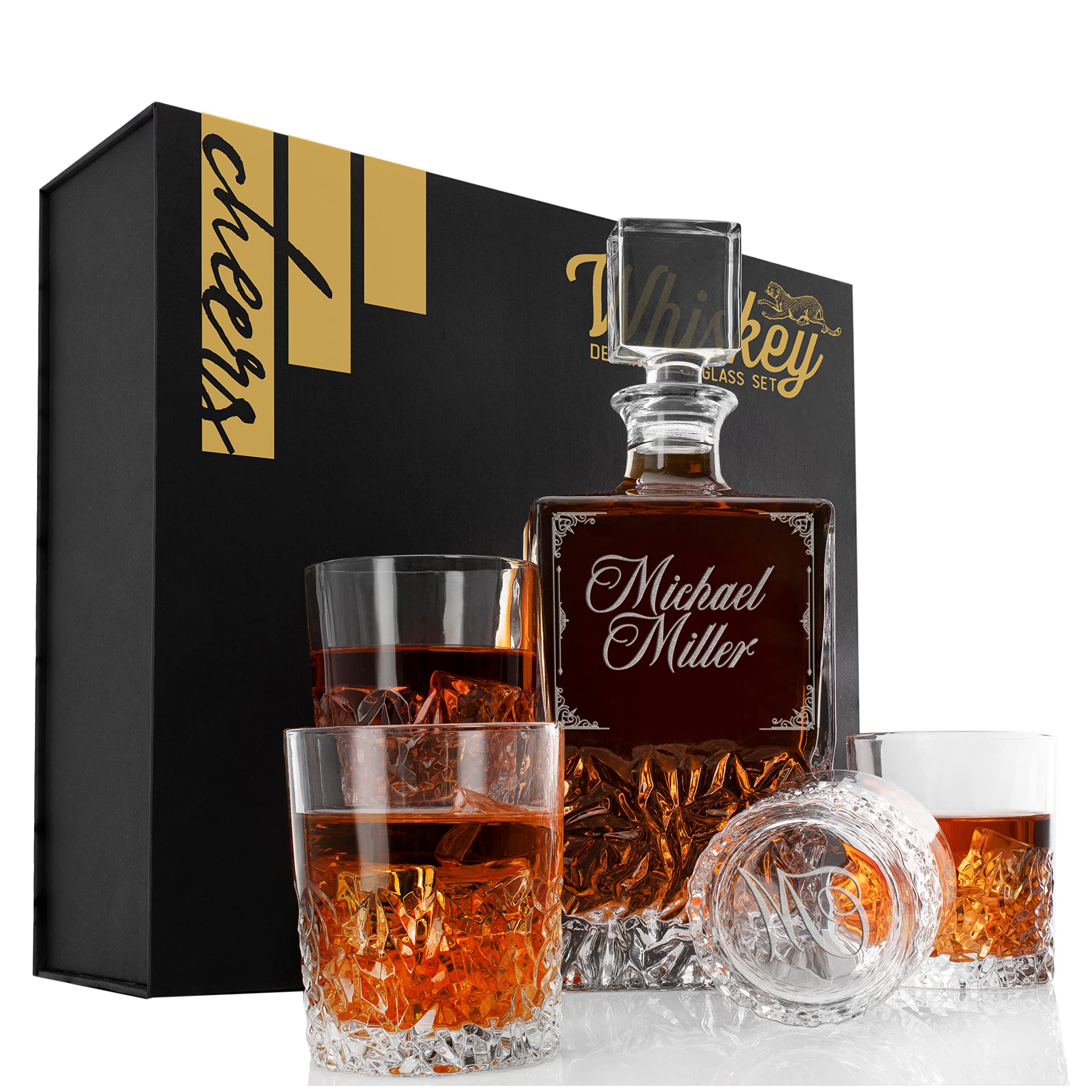 Personalized Whiskey Decanter Set with Glass - Gift for Dad, Retirement, Housewarming - Perfect for Bourbon & Scotch Lovers