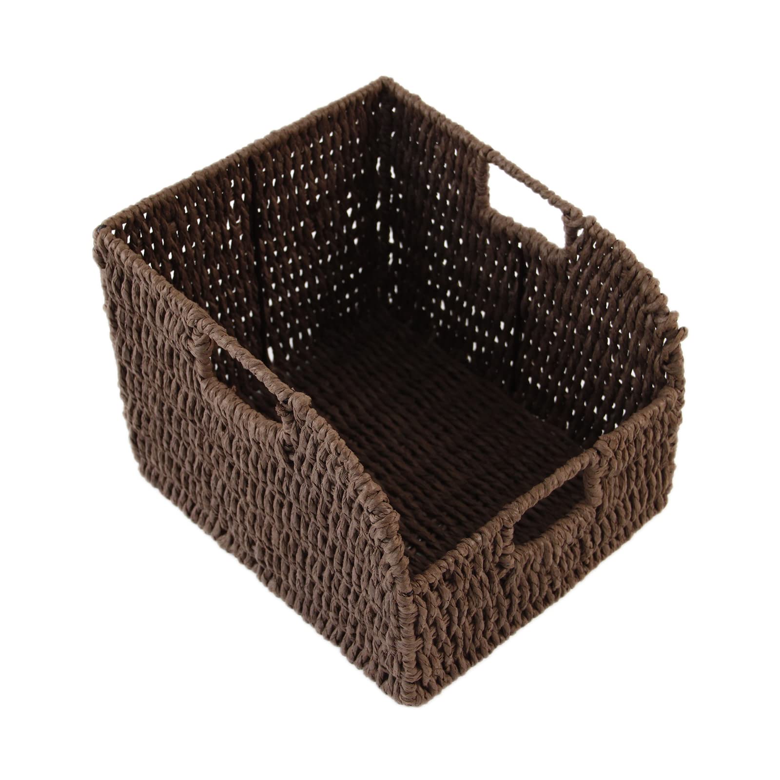 YRMT Woven Paper Rope Storage Basket with Handles - Natural Wicker Organizer Bin for Pantry, Shelves, Closet & Home Decor - Stackable Multipurpose Basket for Laundry, Toys, Blankets & More